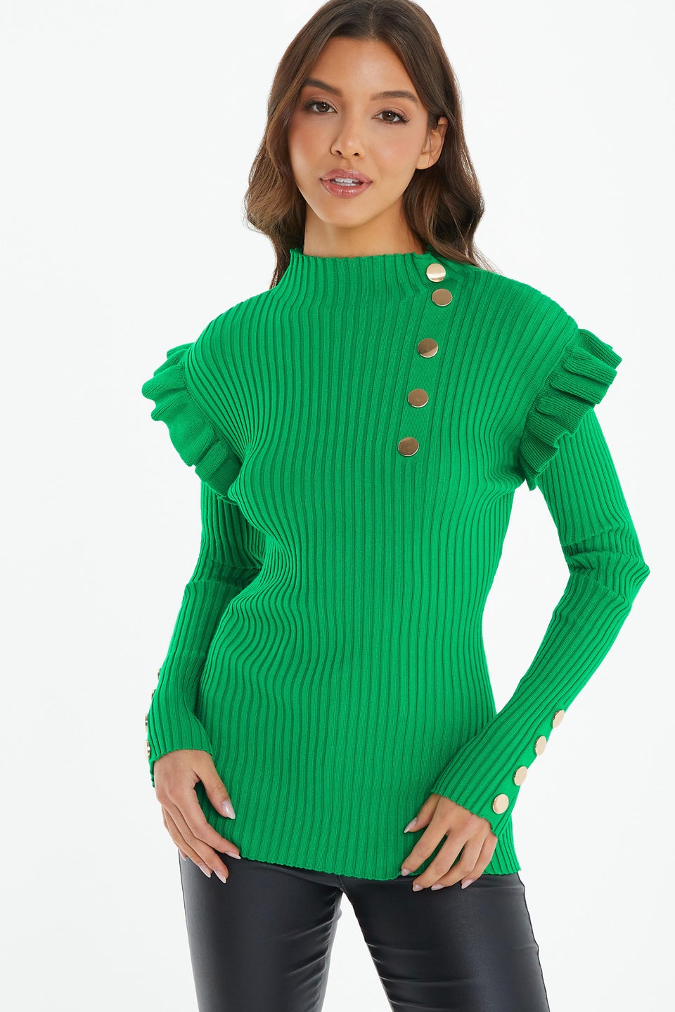 Quiz Green Light Knit Frill Jumper Matalan