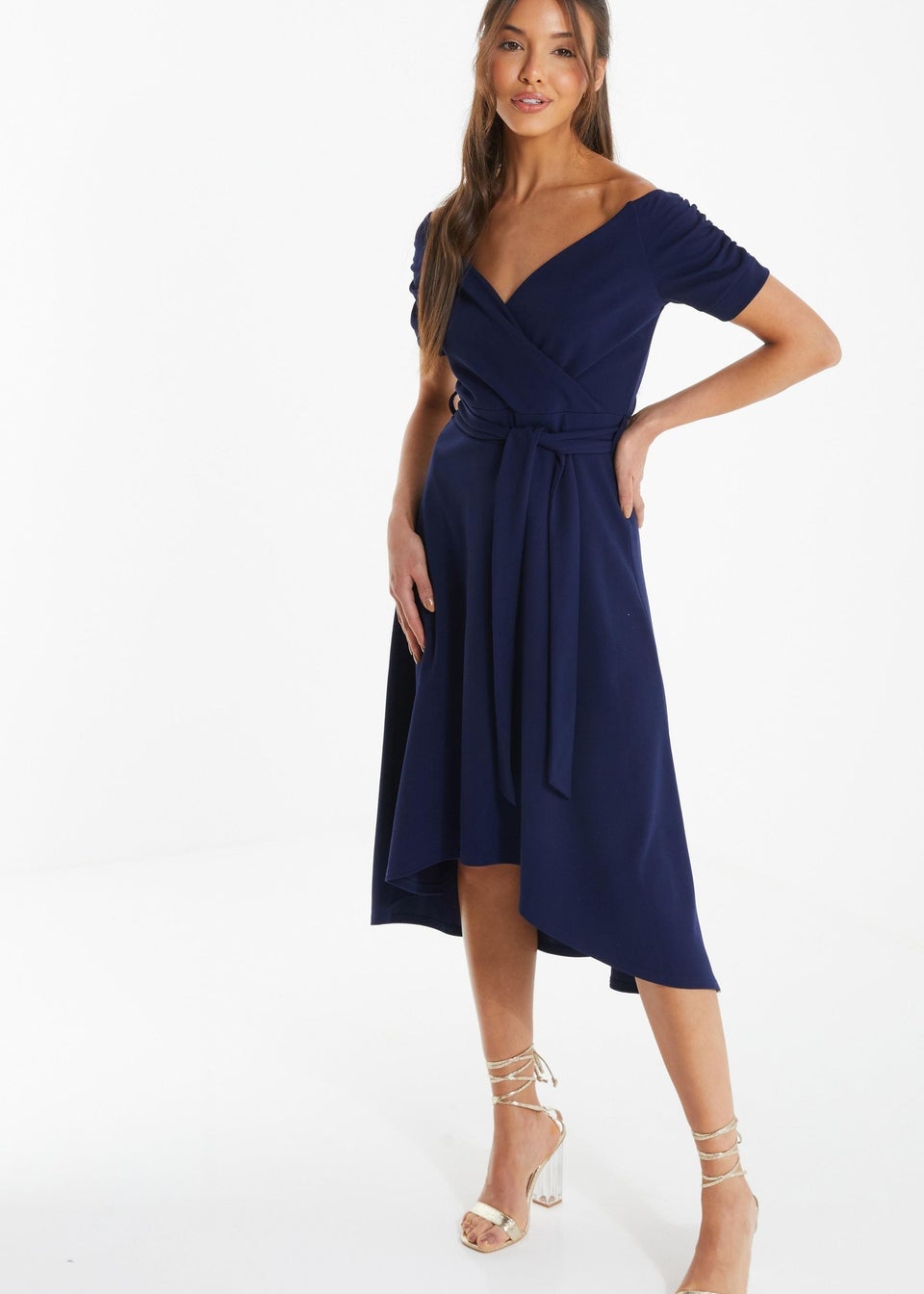 Quiz Blue Bardot Dip Hem Midi Dress Matalan