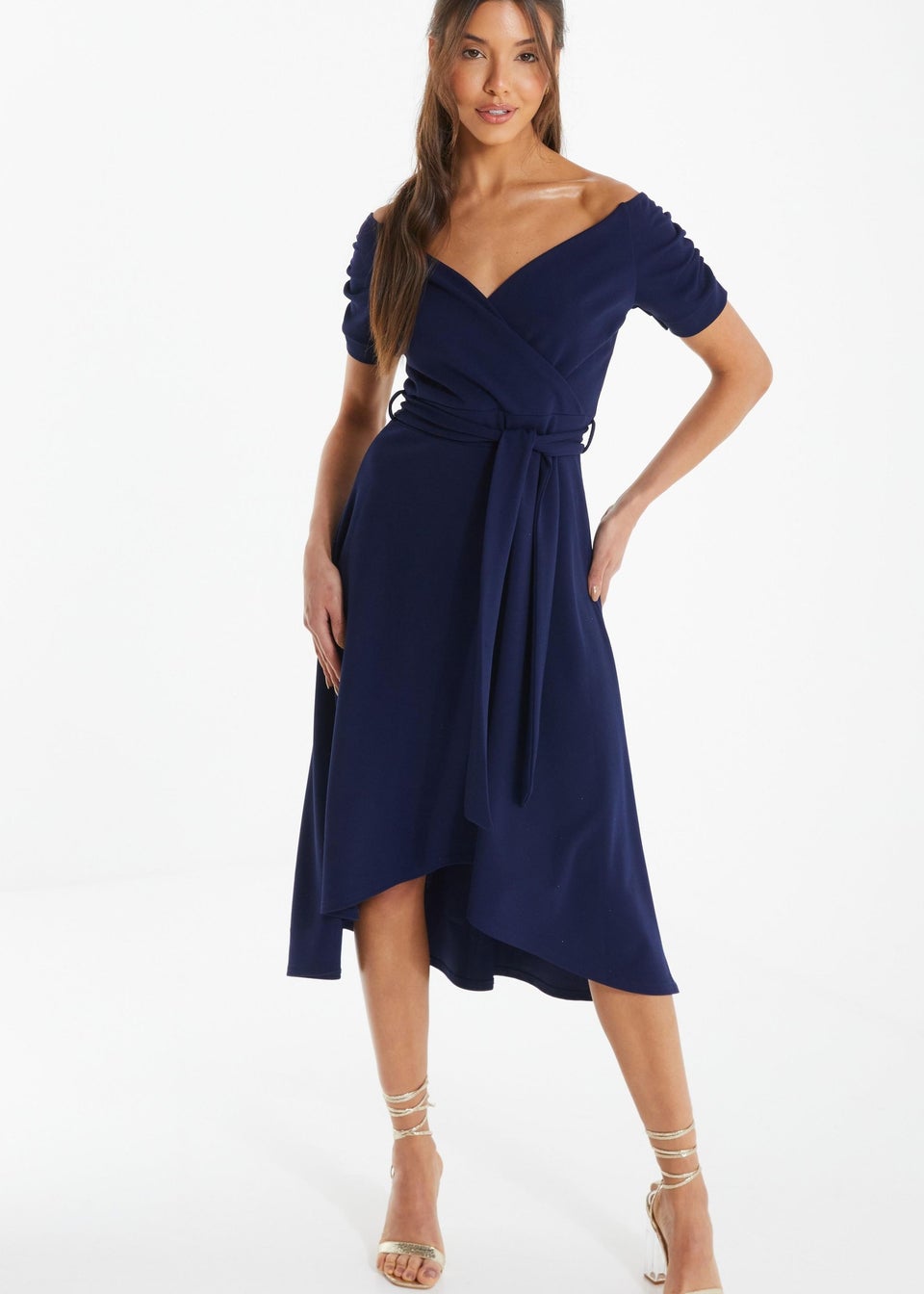 Quiz Blue Bardot Dip Hem Midi Dress - Matalan