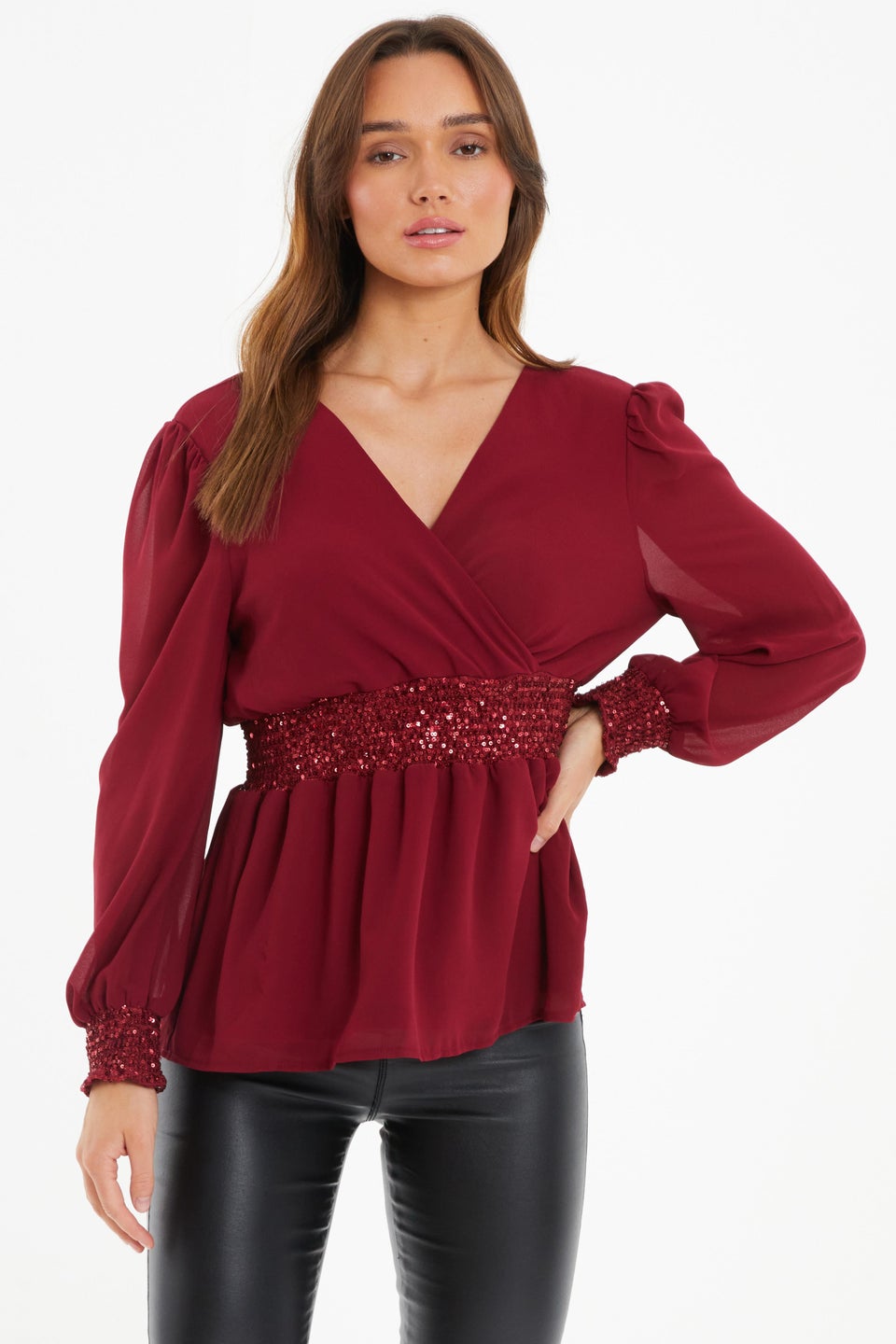 Quiz Red Chiffon Wrap Peplum Top Matalan