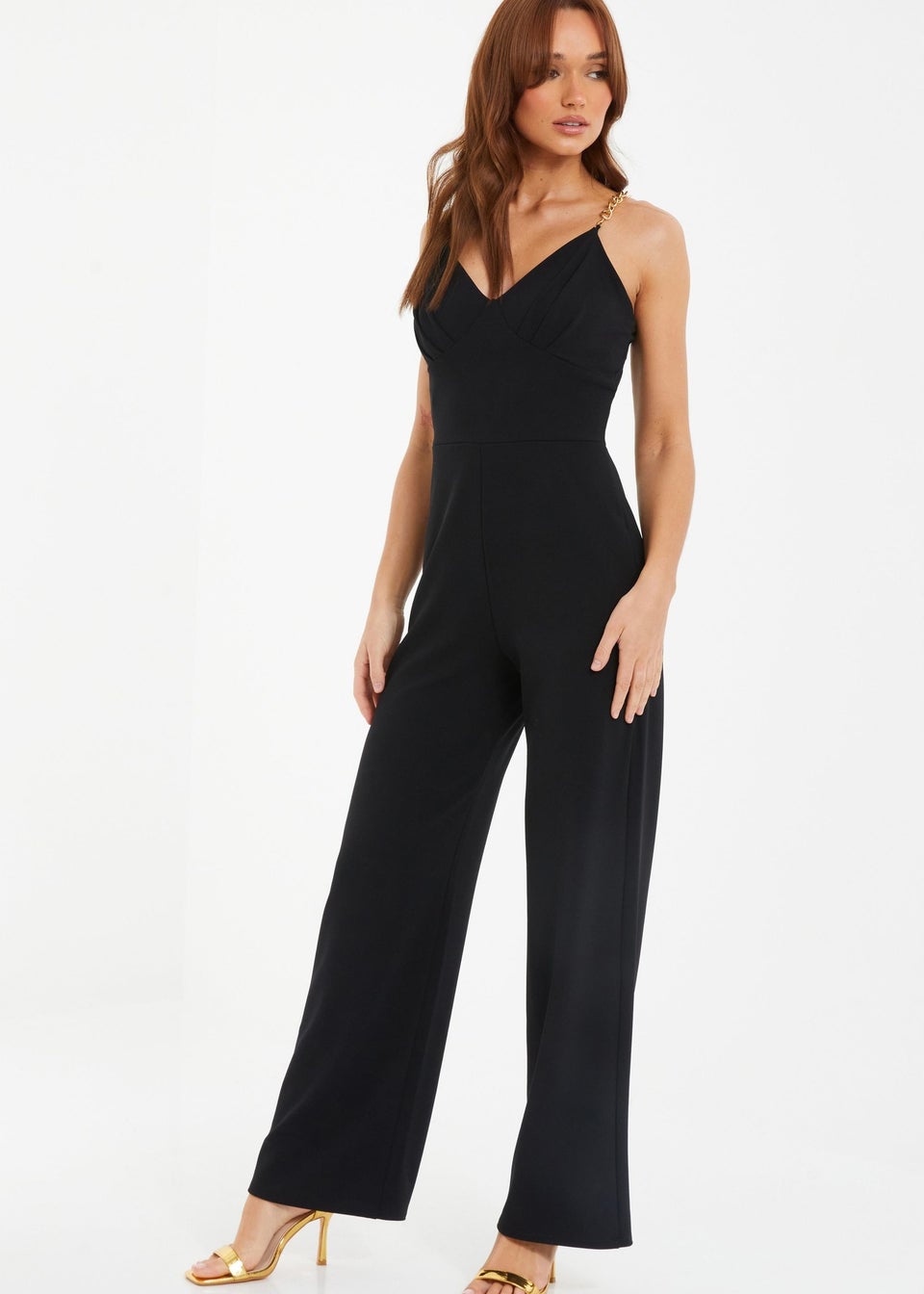 Buy Quiz Clothing Black Slinky Chain Srap Palazzo Jumpsuit (Set of 2) online