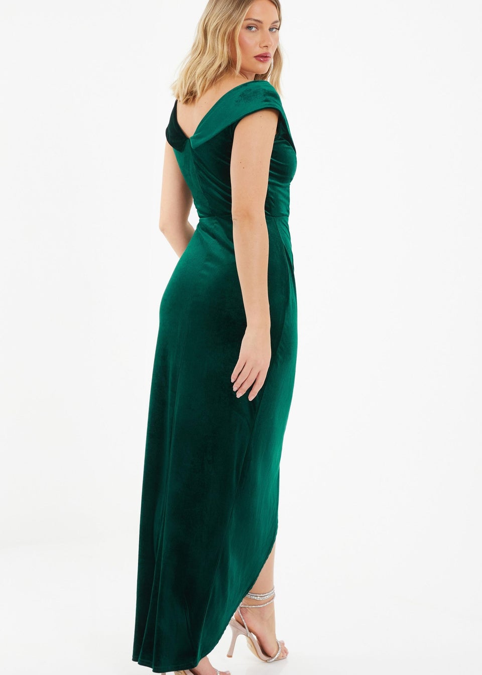 Quiz Green Velvet Ruched Maxi Dress
