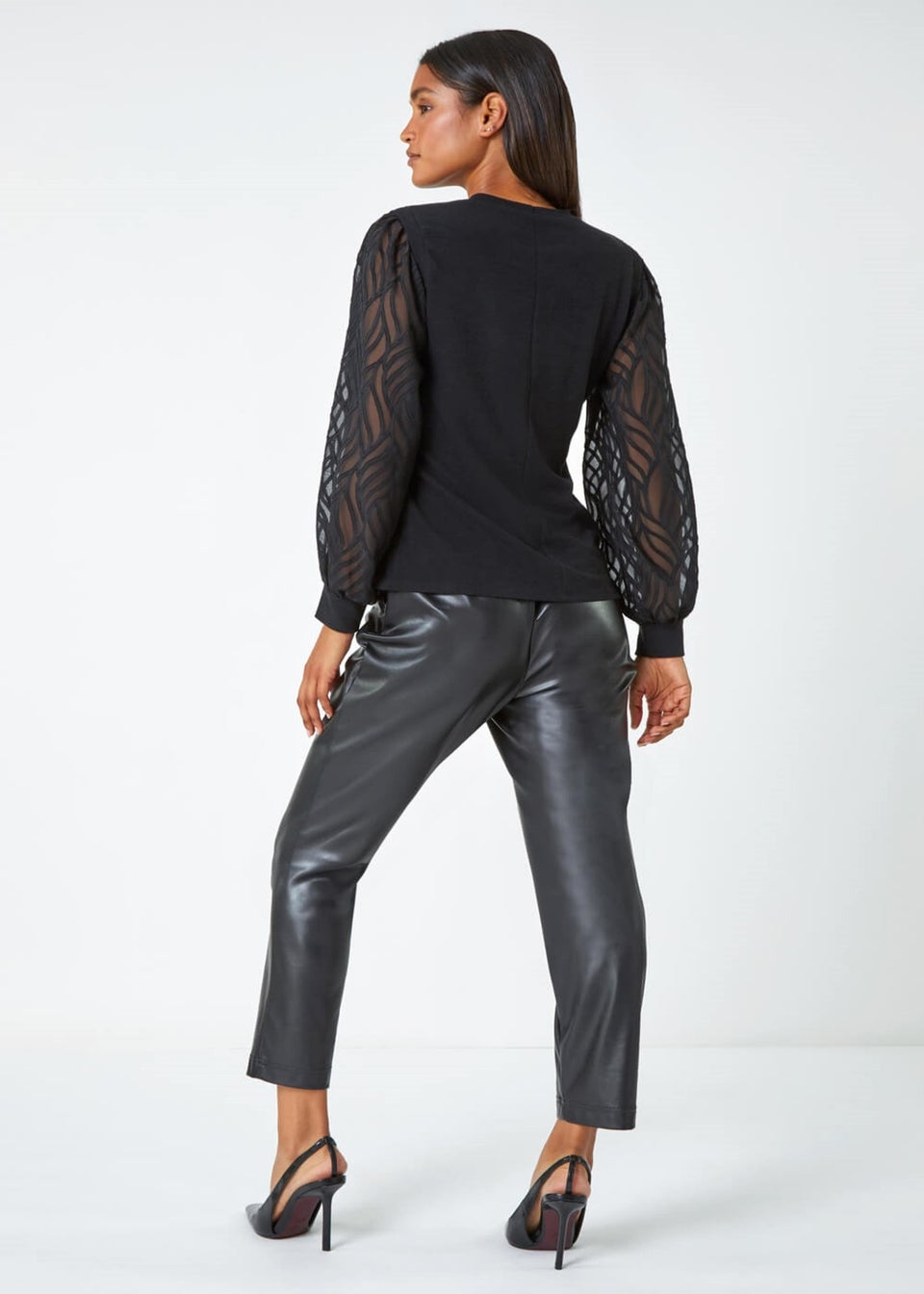 Roman Black Chiffon Sleeve Overlay Stretch Top