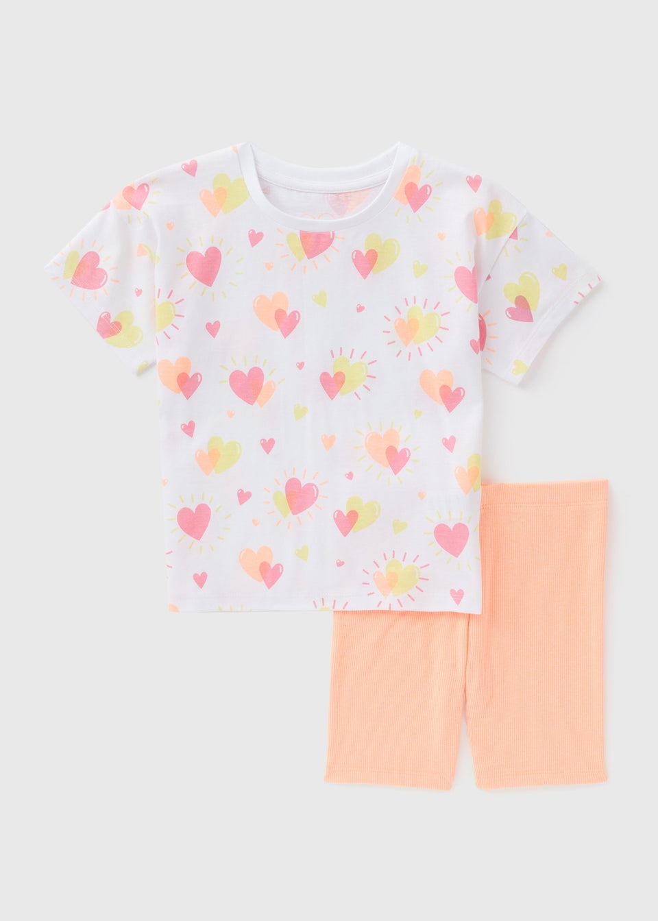 Girls Coral Heart T-Shirt & Shorts Set (1-7yrs)