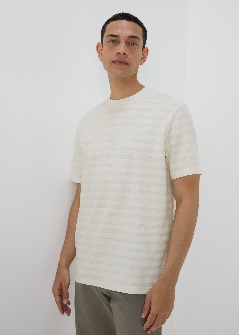 Ecru Badge Textured T- Shirt
