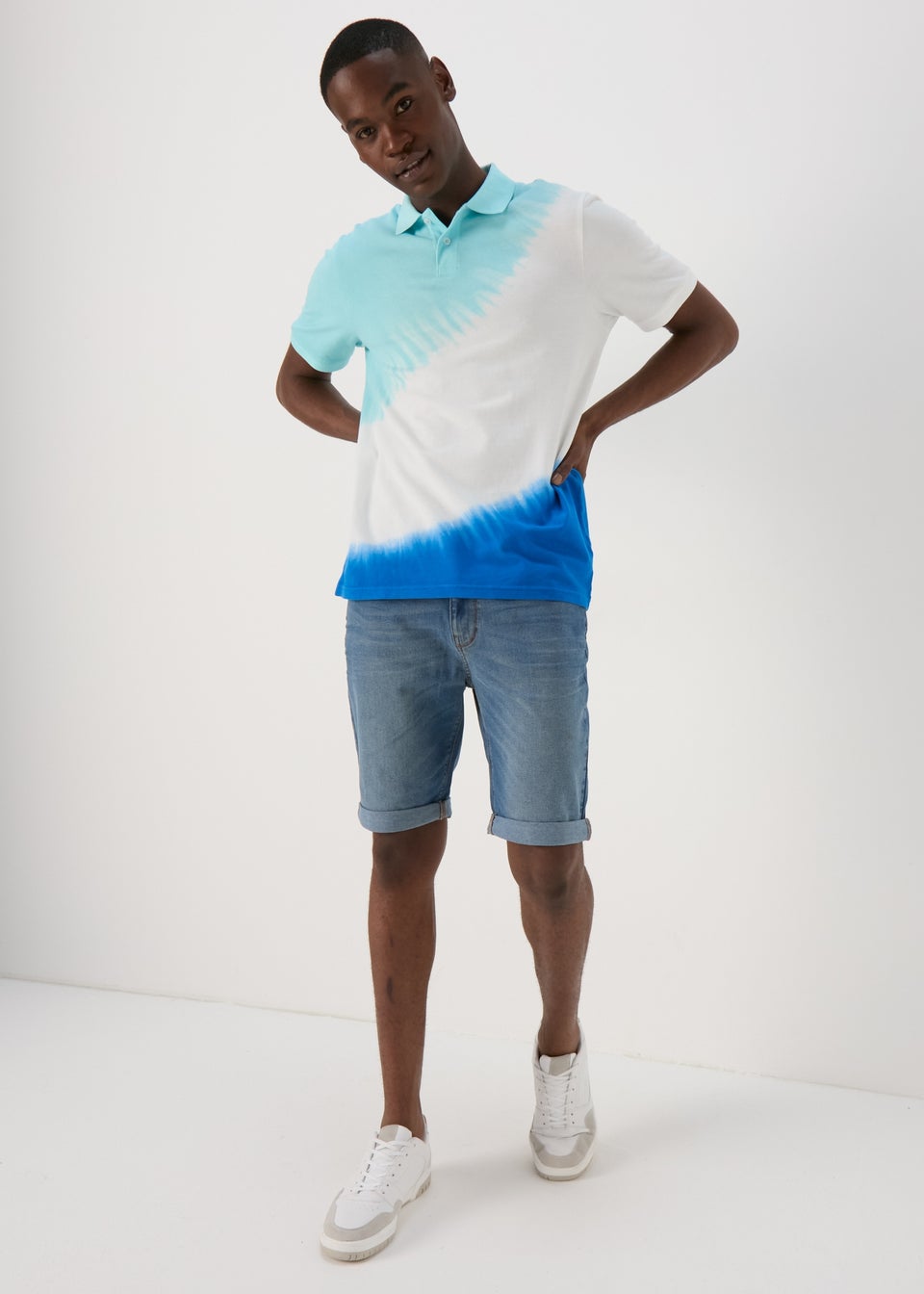 White Blue Tie Dye Polo Shirt