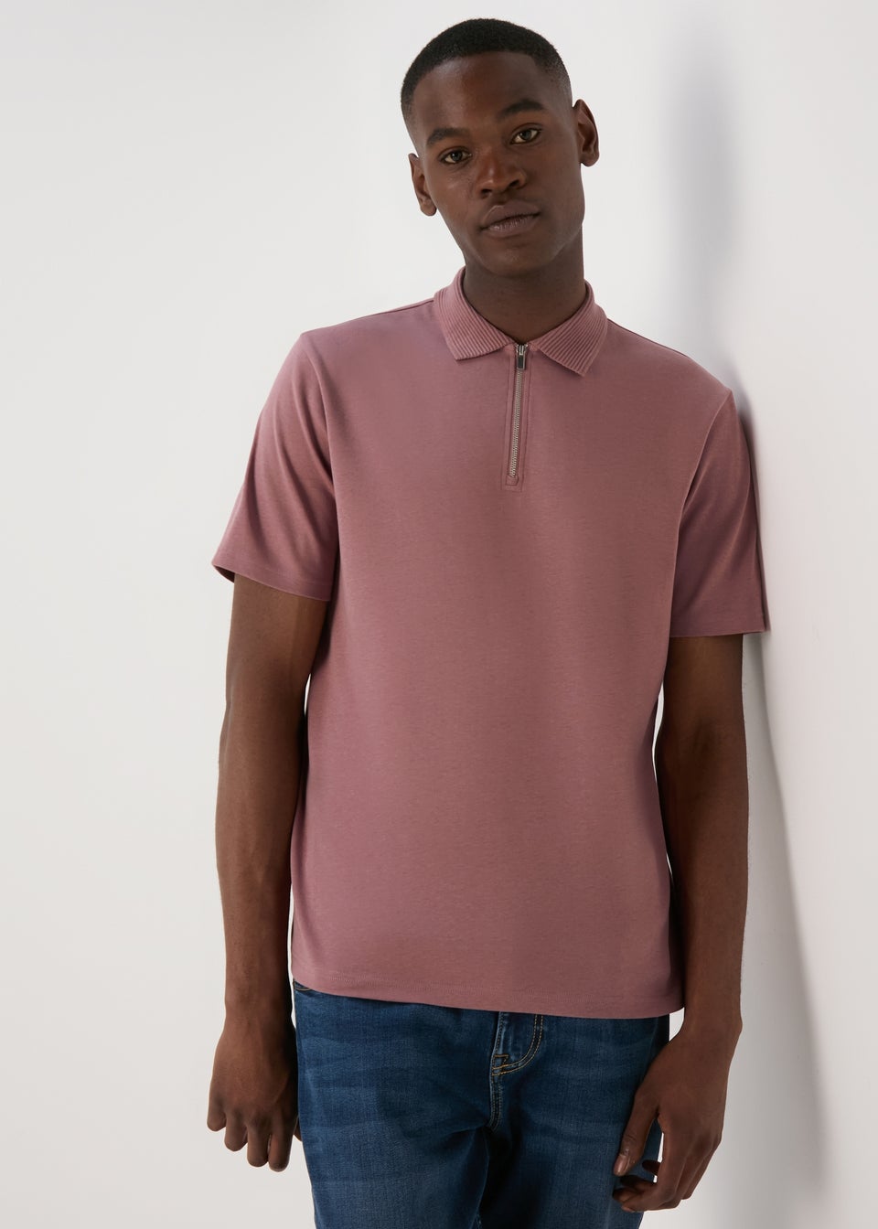 Pink Plain Zip Polo Shirt