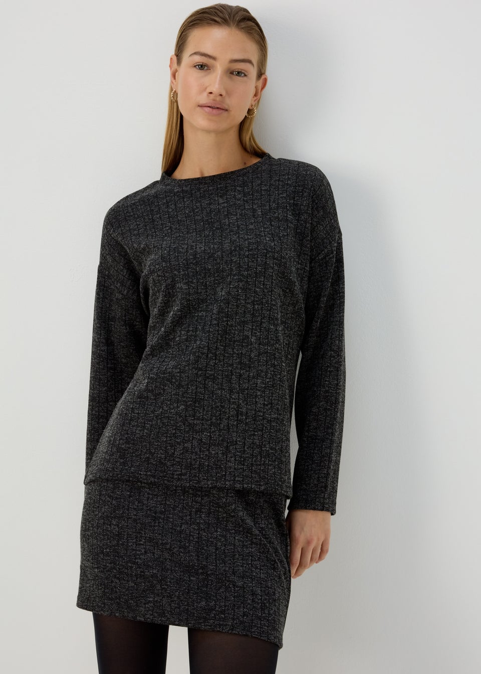Charcoal Round Neck Ribbed Top