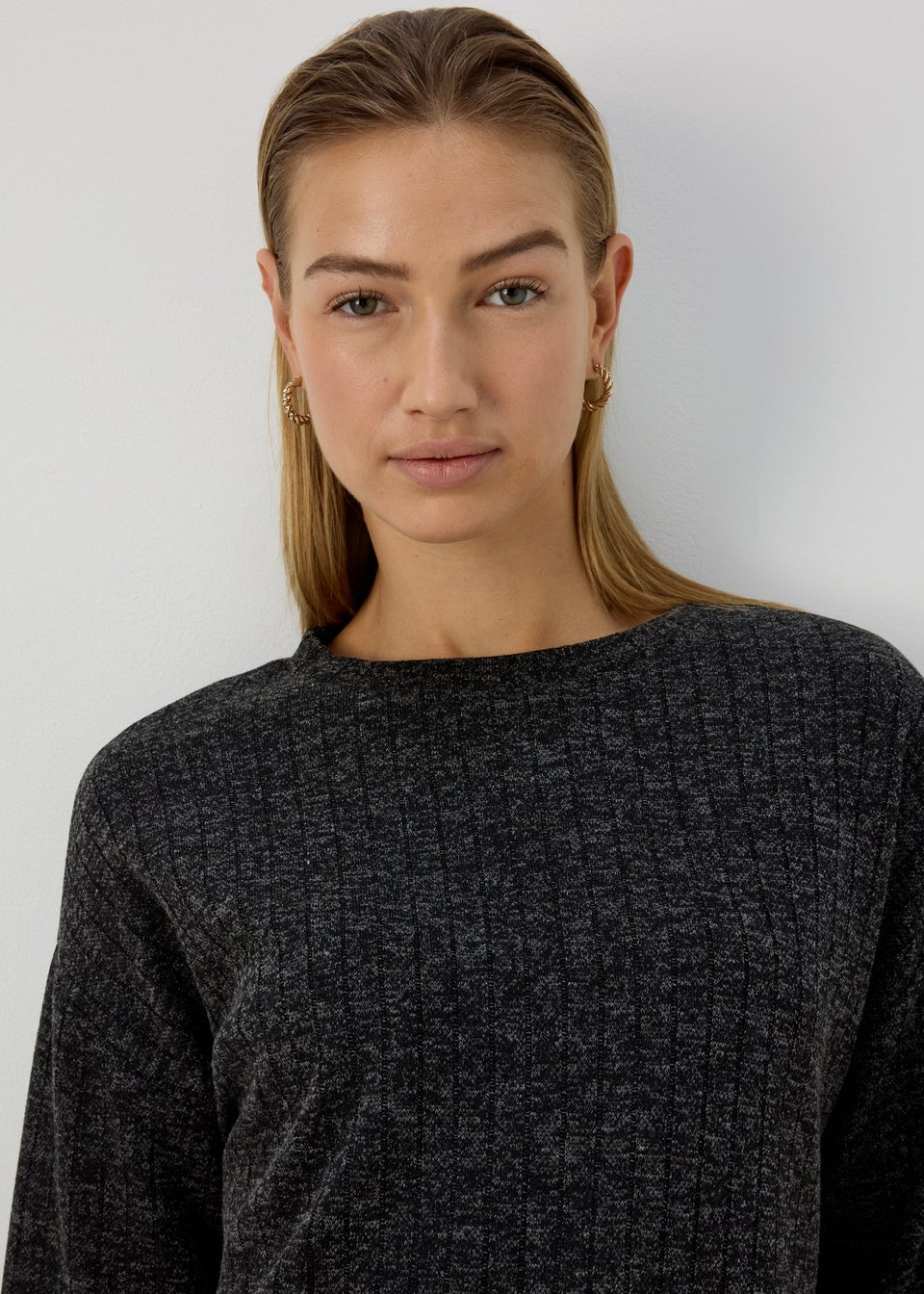 Charcoal Round Neck Ribbed Top