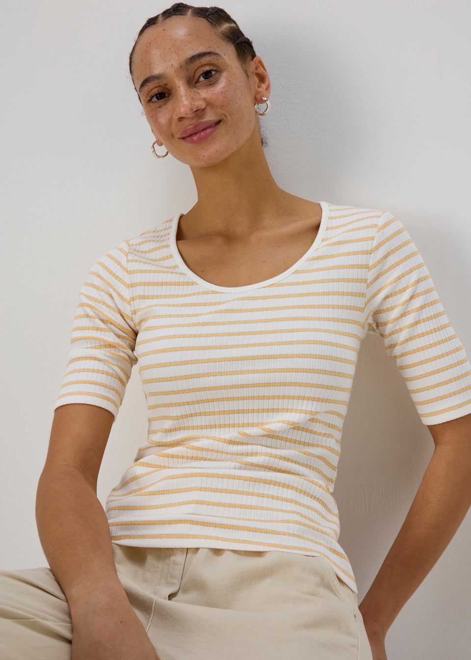 Stripe 3/4 Sleeve T Shirt
