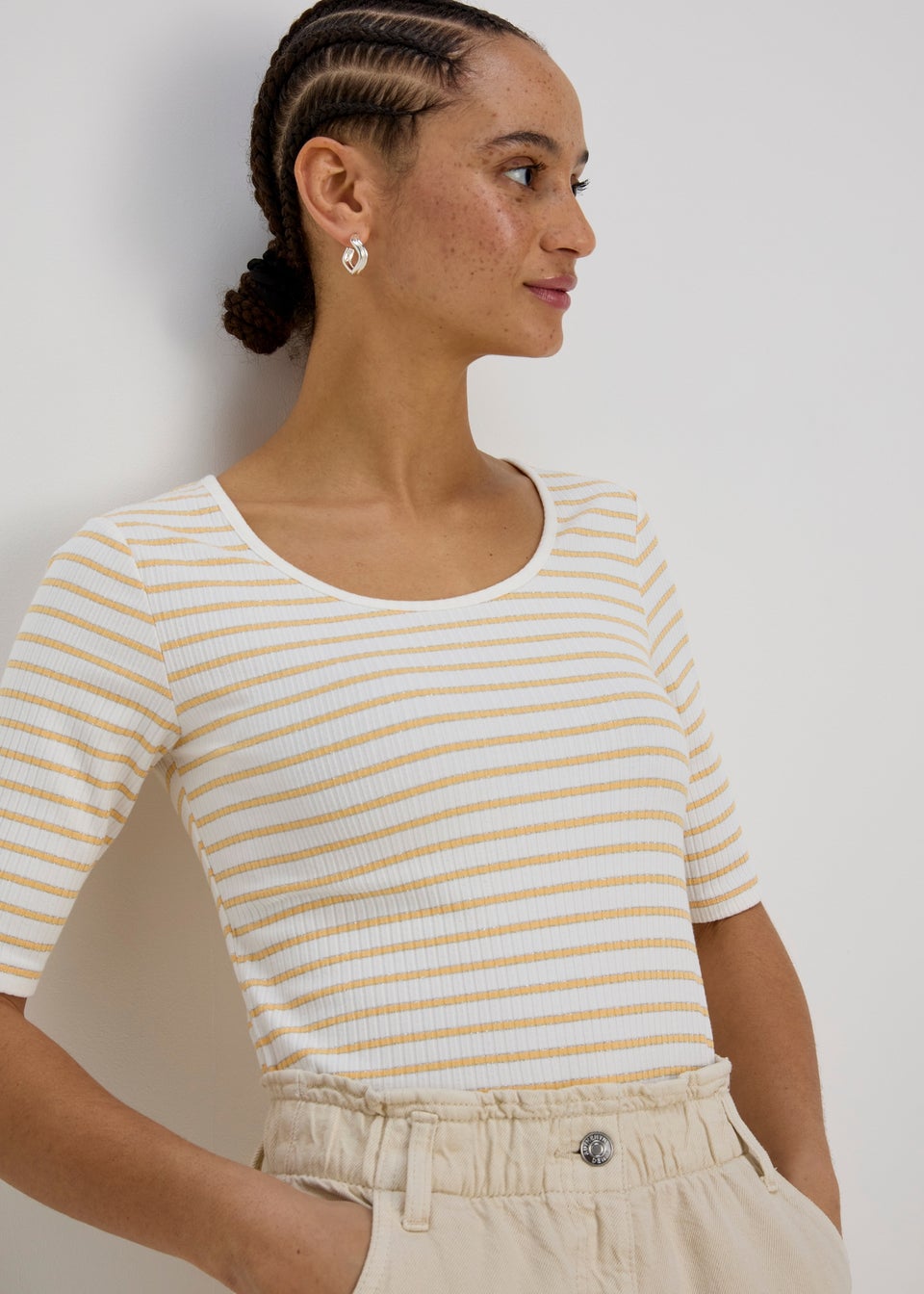 Stripe 3/4 Sleeve T Shirt