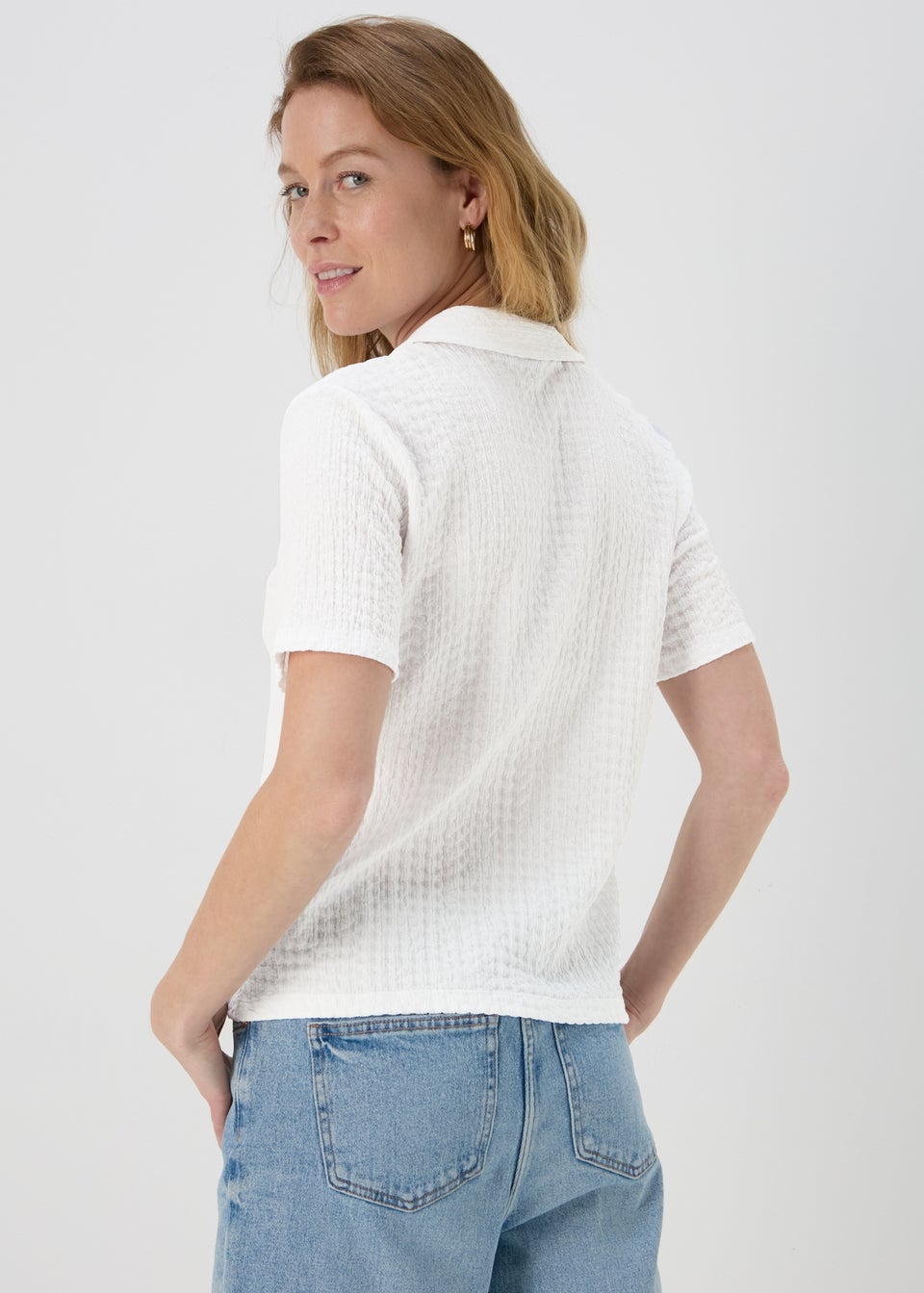 WhiteTextured Short Sleeve Jersey Shirt