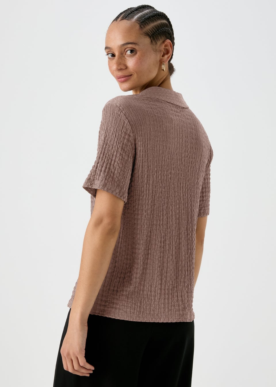 Brown Textured Short Sleeve Jersey Shirt