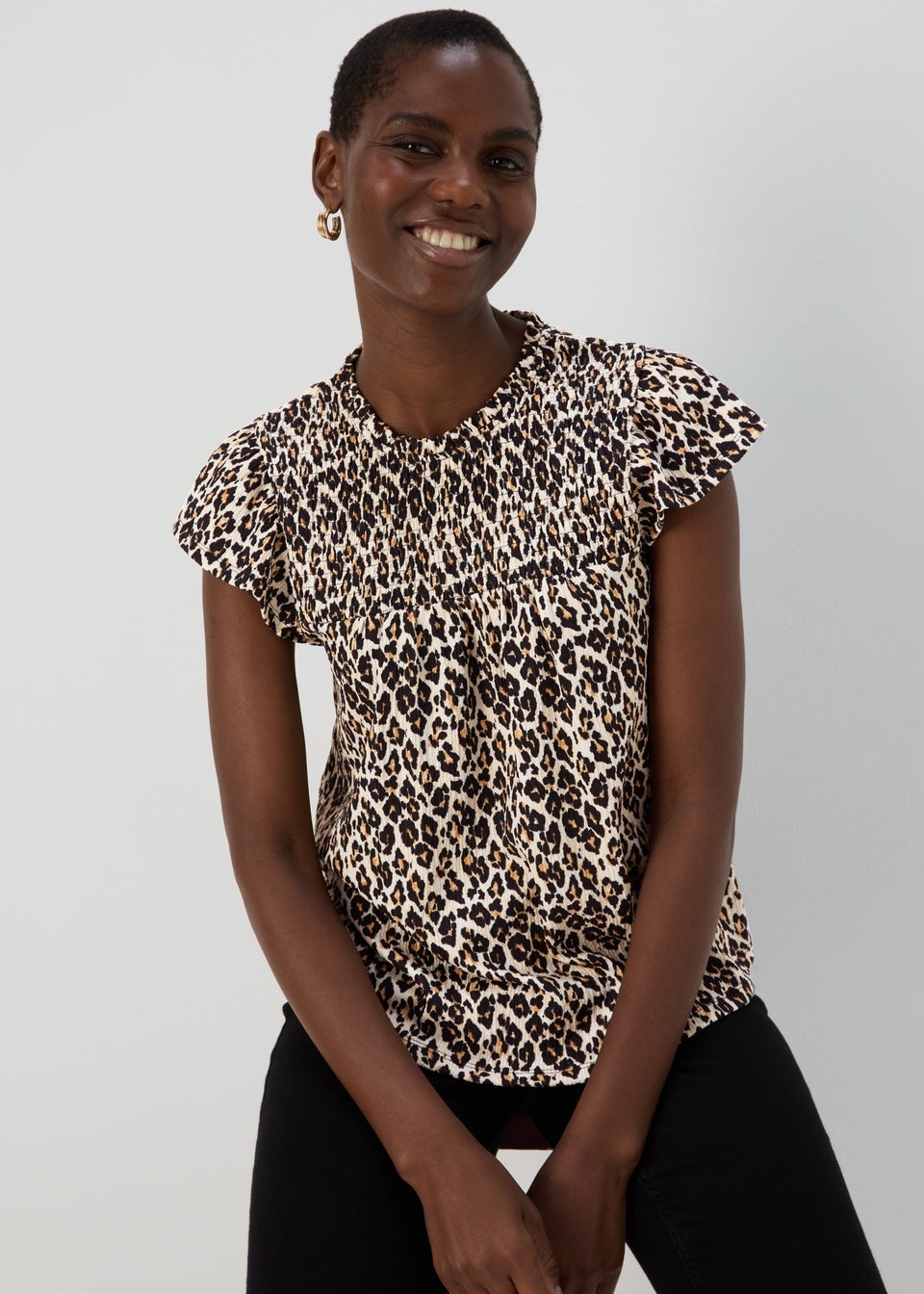 Multicoloured Leopard Print Shirred Top