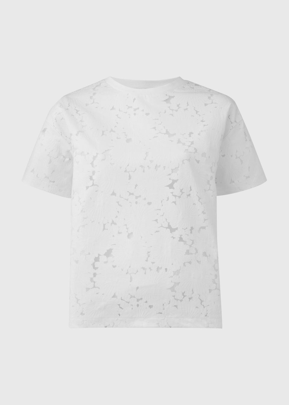 White Floral Print Burnout T-Shirt