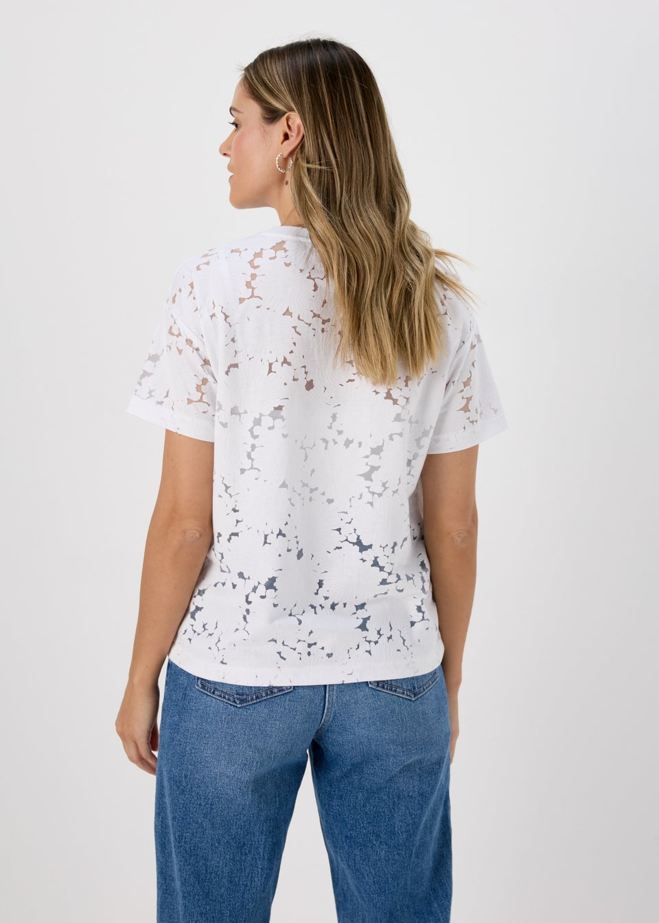 White Floral Print Burnout T-Shirt - Matalan