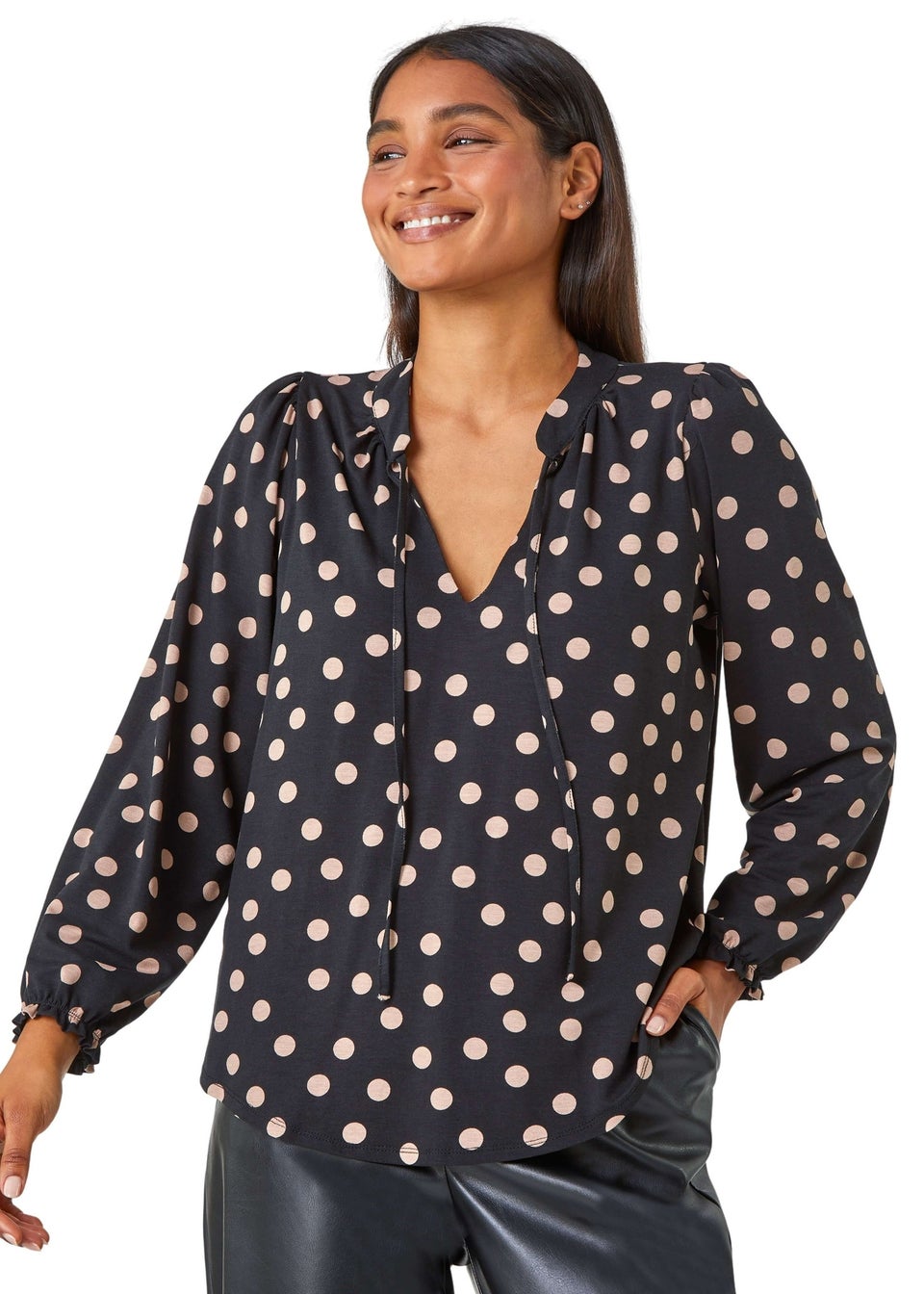 Roman Black Spot Print Tie Detail Stretch Top Matalan