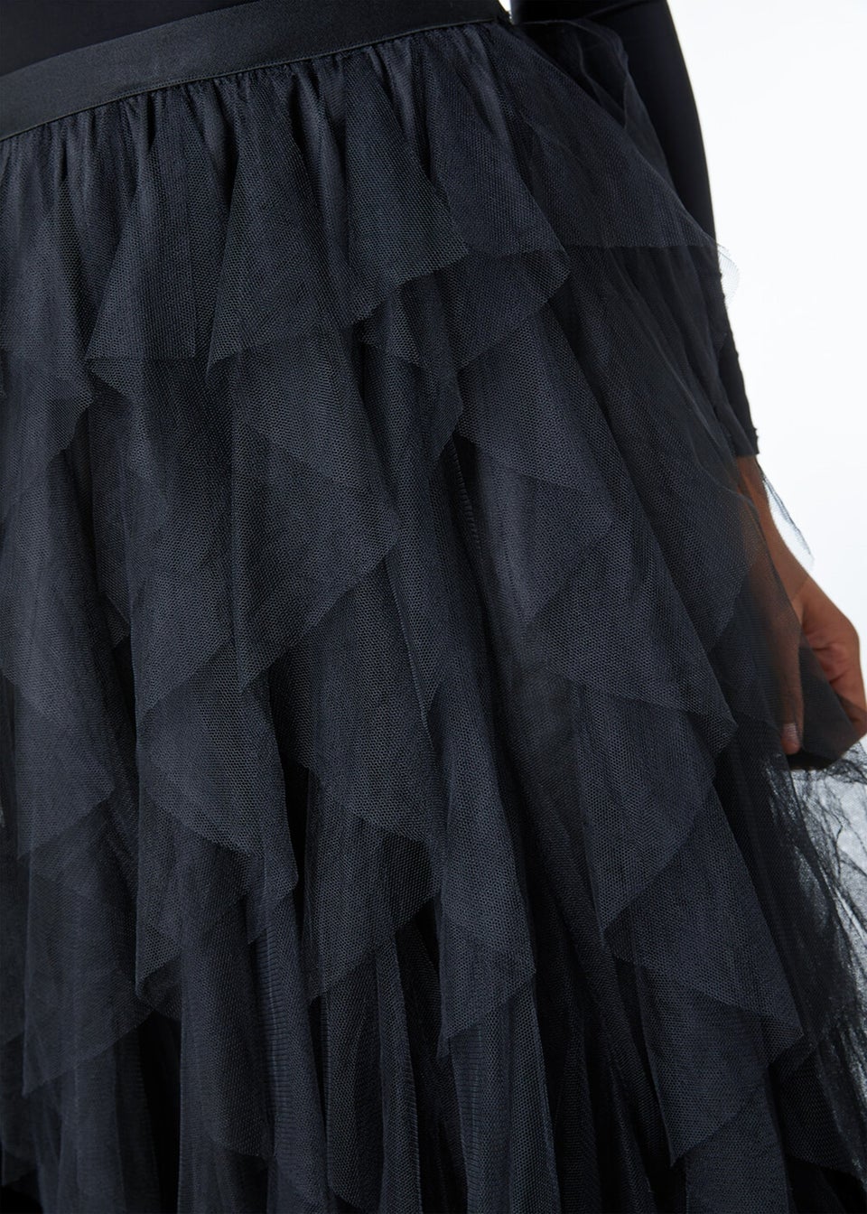 Roman Black Elasticated Mesh Layered Skirt