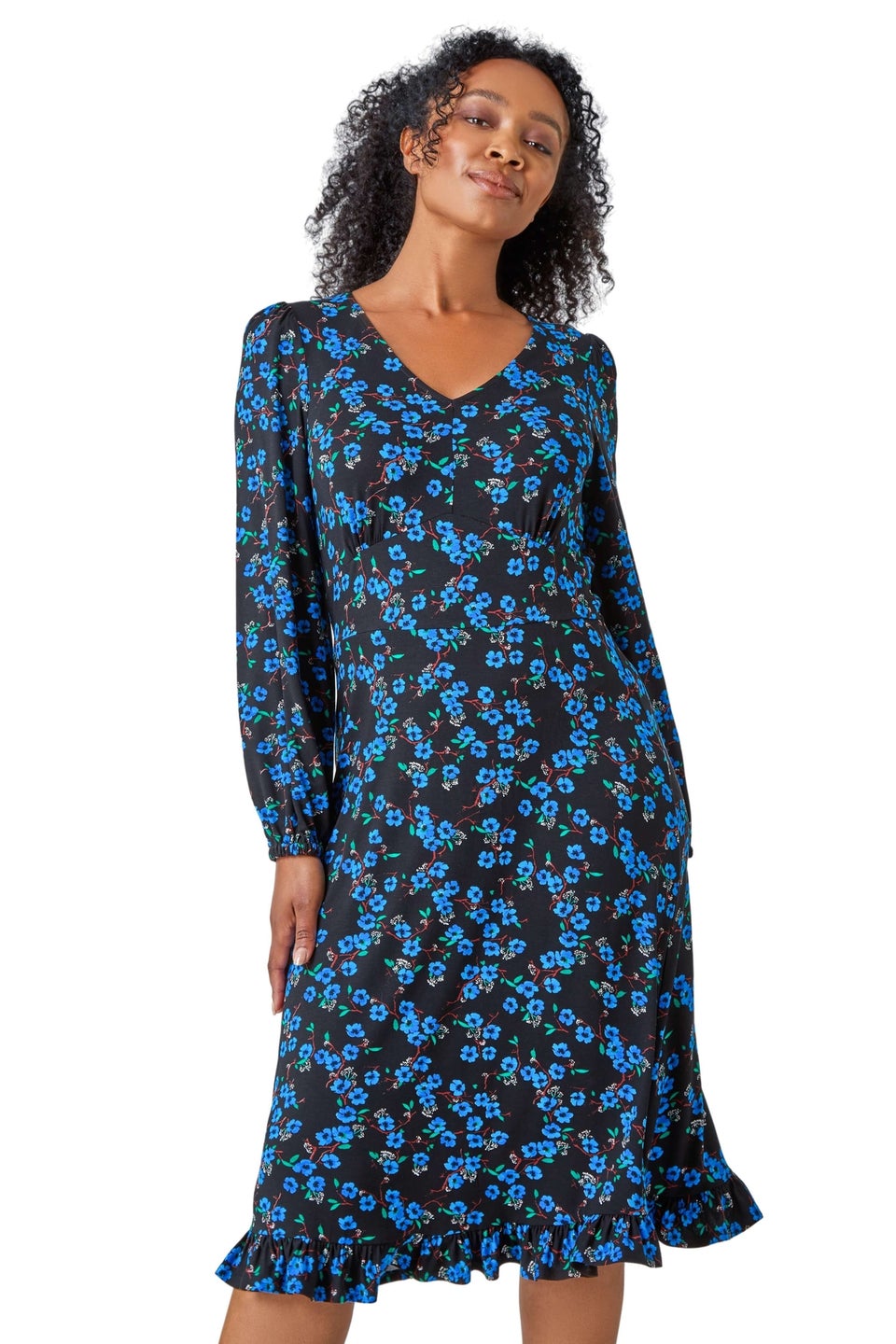 Roman Petite Blue Floral Print Stretch Dress
