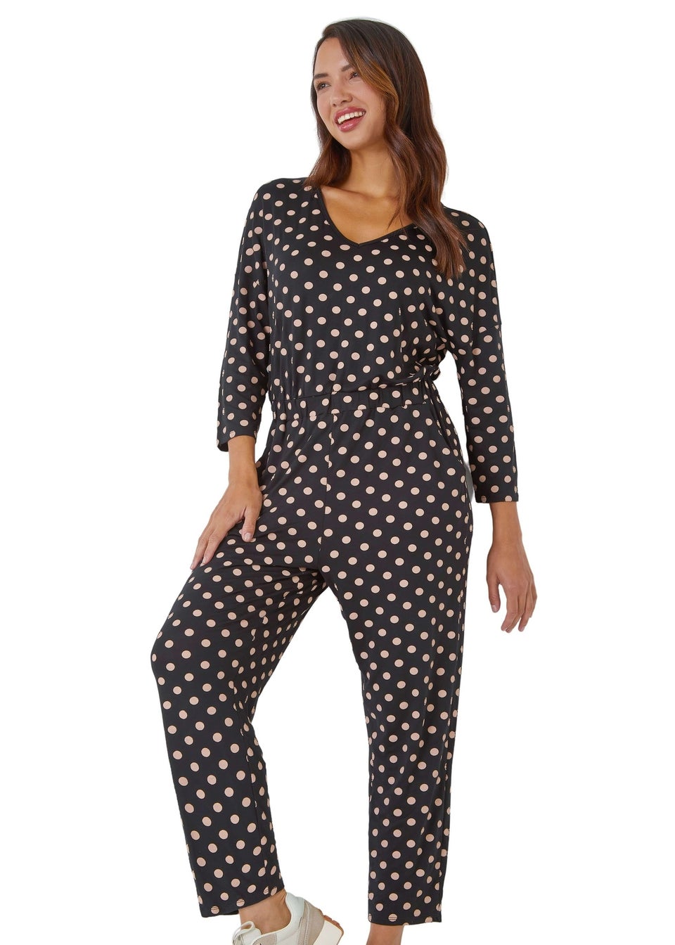 Roman Black Polka Dot Print Stretch Jumpsuit Matalan