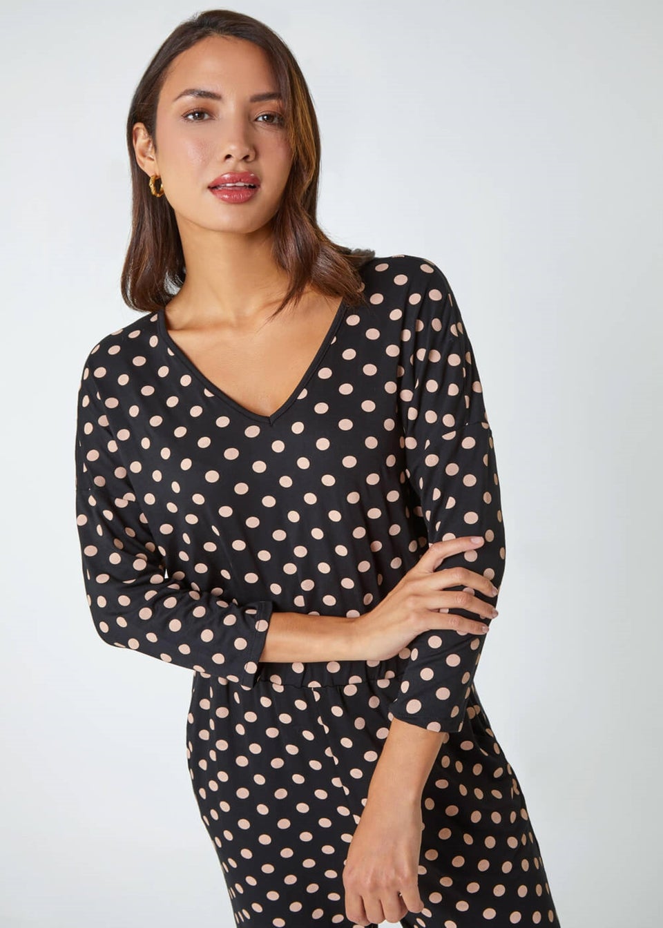 Polka dot jumpsuit long sleeve shop