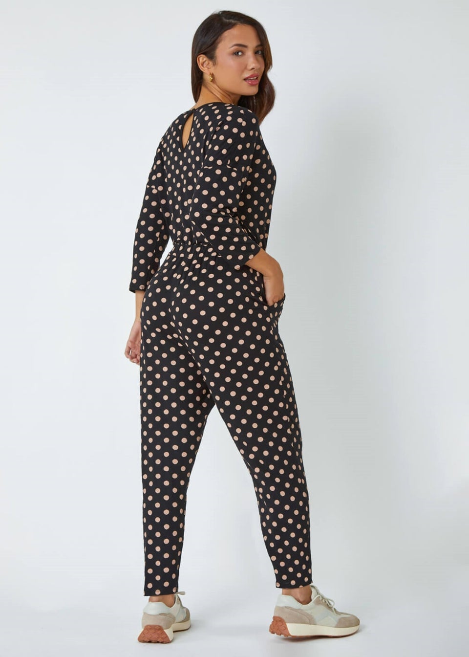 Roman Black Polka Dot Print Stretch Jumpsuit Matalan
