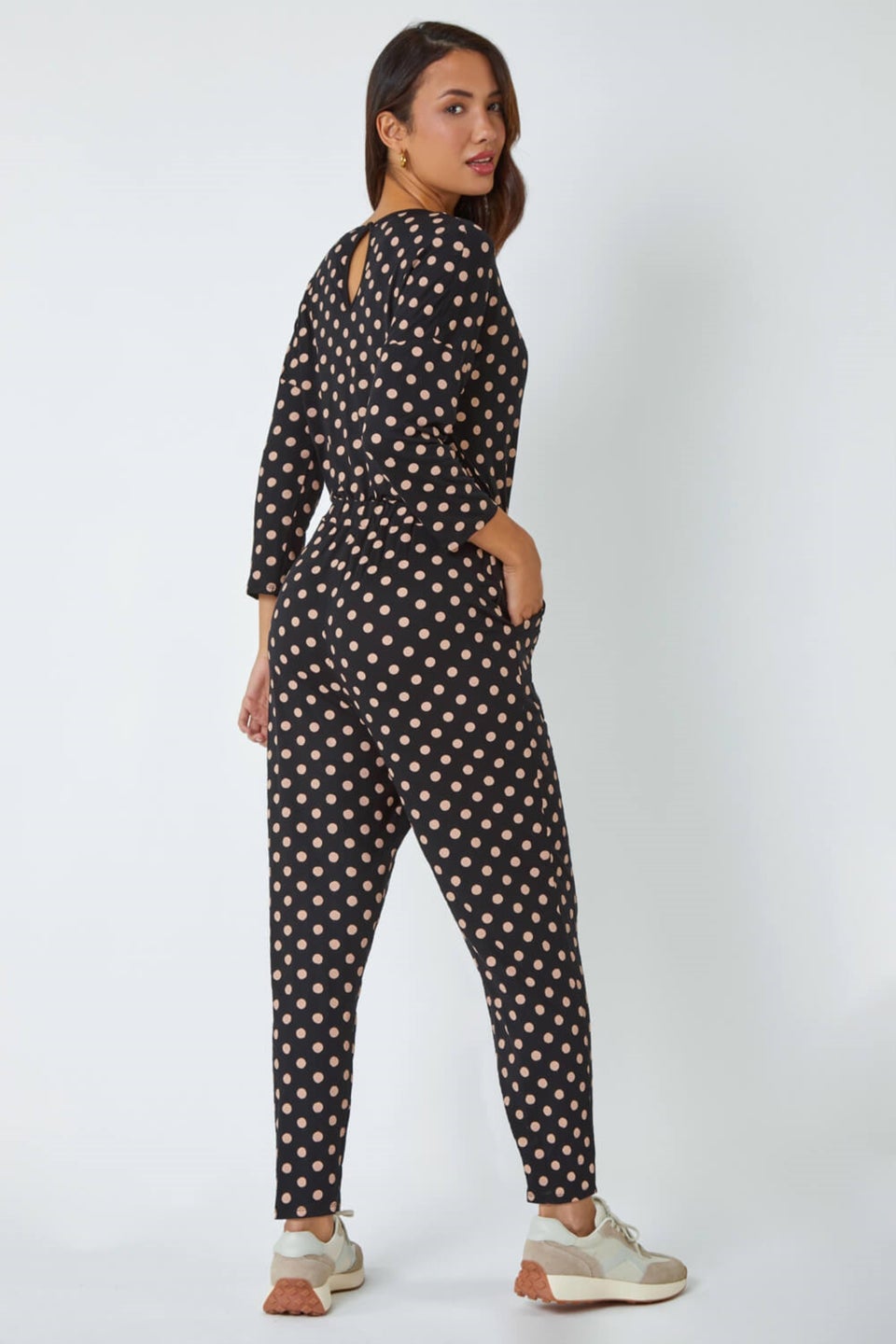 Roman Black Polka Dot Print Stretch Jumpsuit Matalan