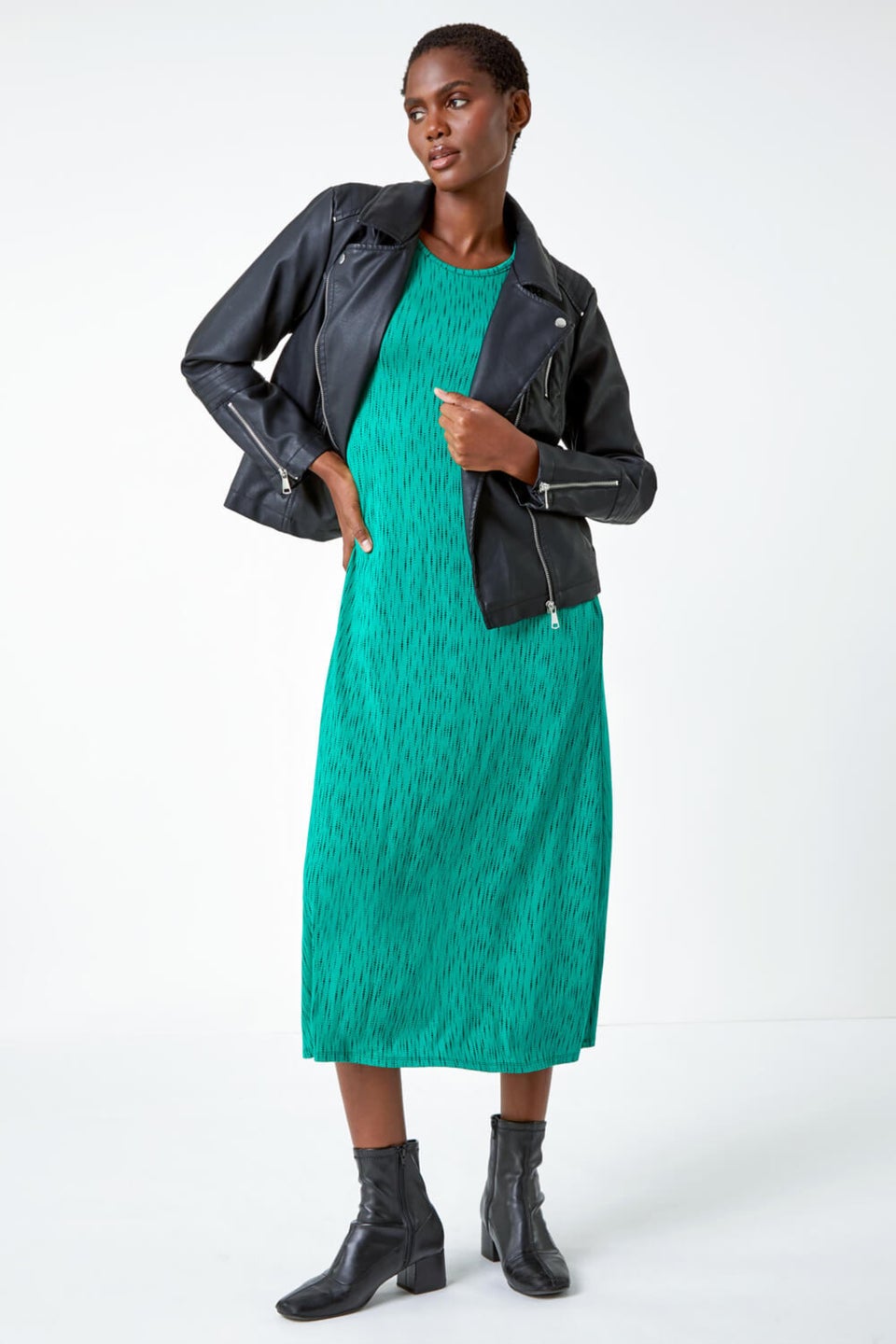Roman Green Abstract Pocket Stretch Midi Dress Matalan