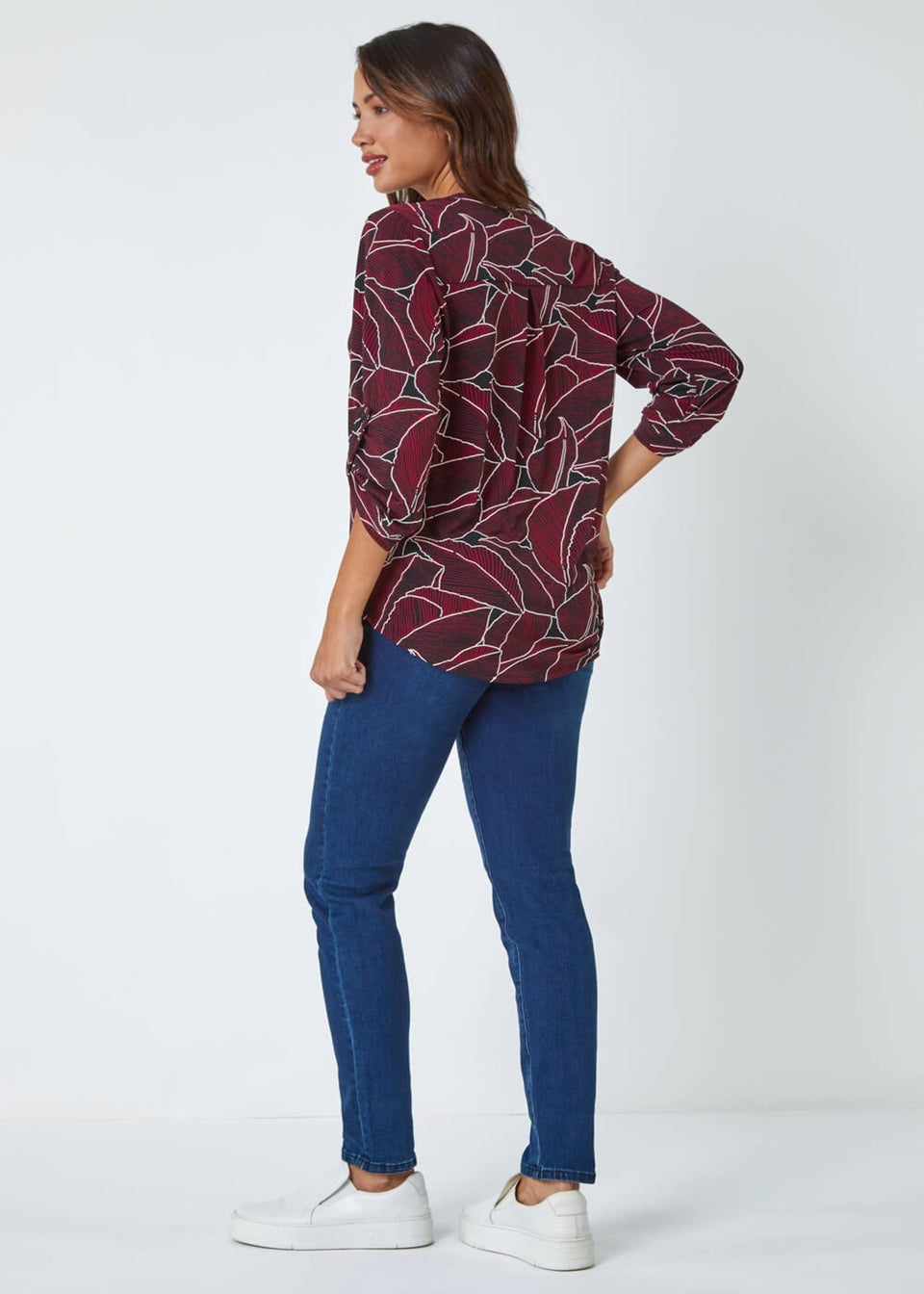 Roman Red Textured Leaf Stretch Jersey Top