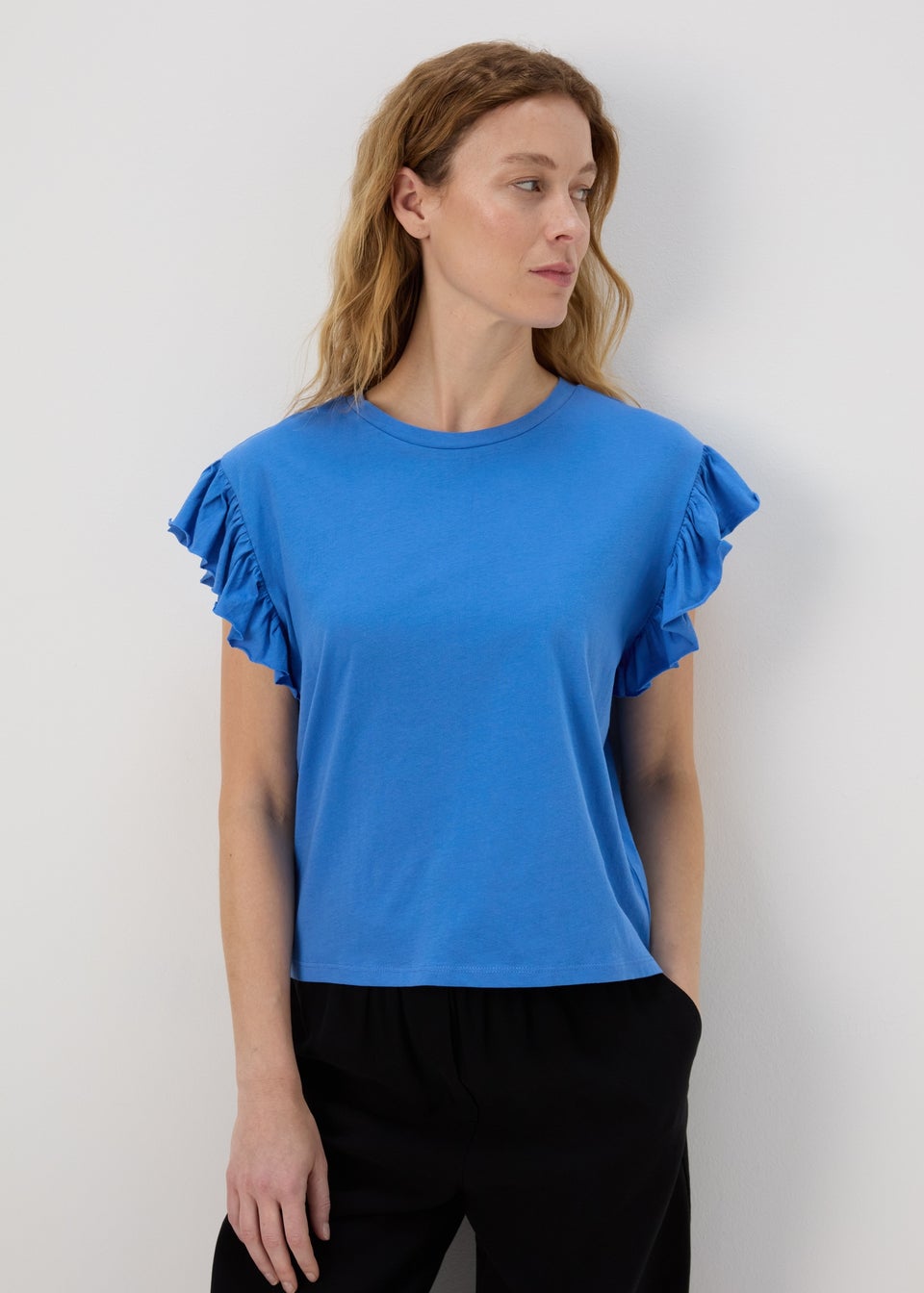 Blue Frill Sleeve T-Shirt