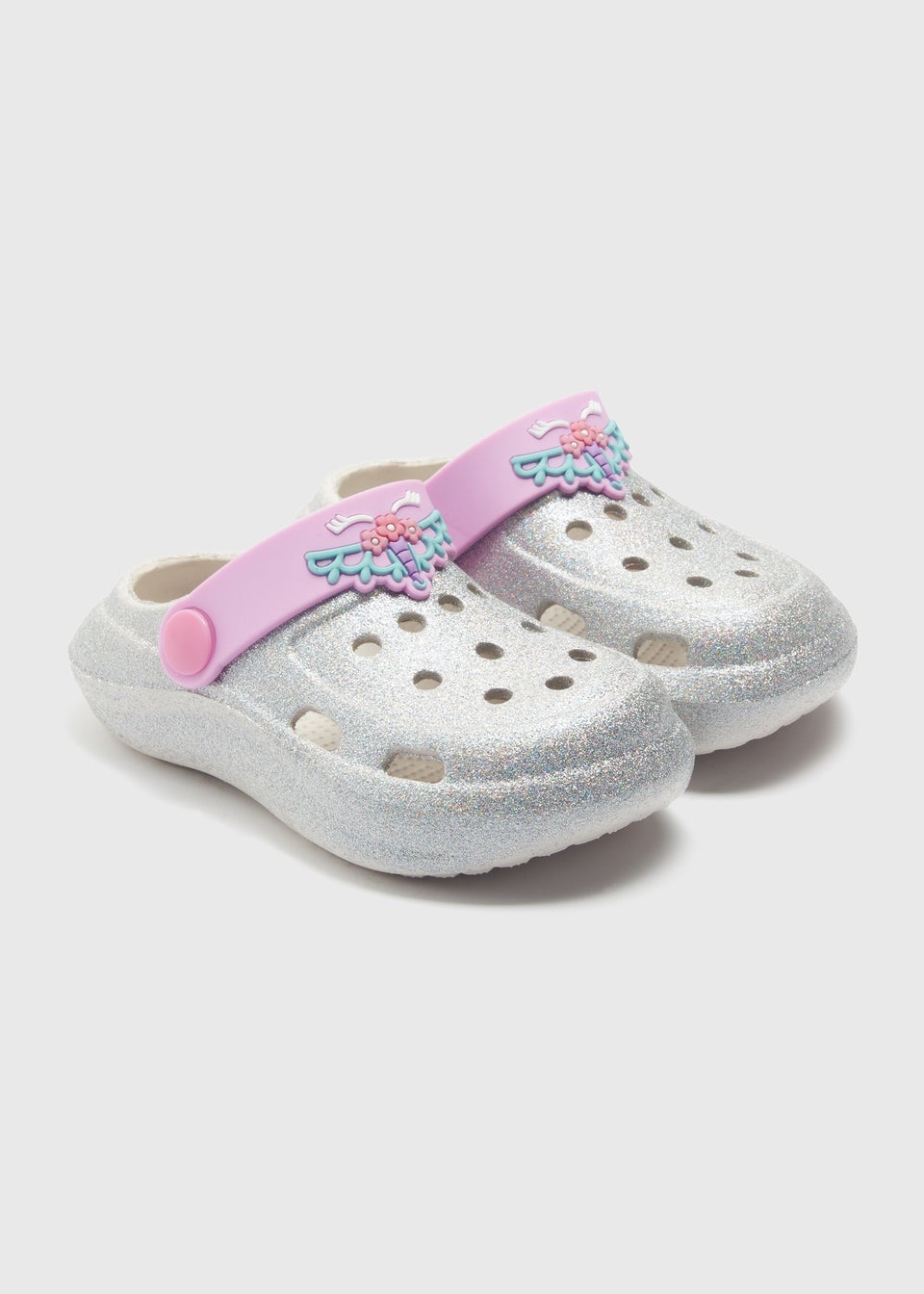 Girls Silver Unicorn Clogs (Younger 4-12yrs)