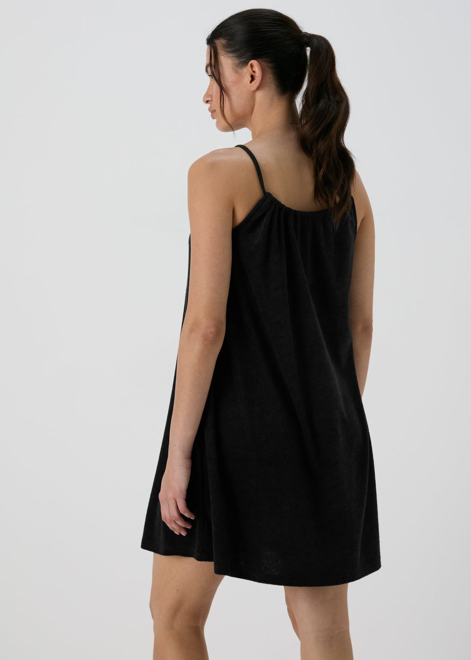 Black Strappy Towelling Mini Cami Dress