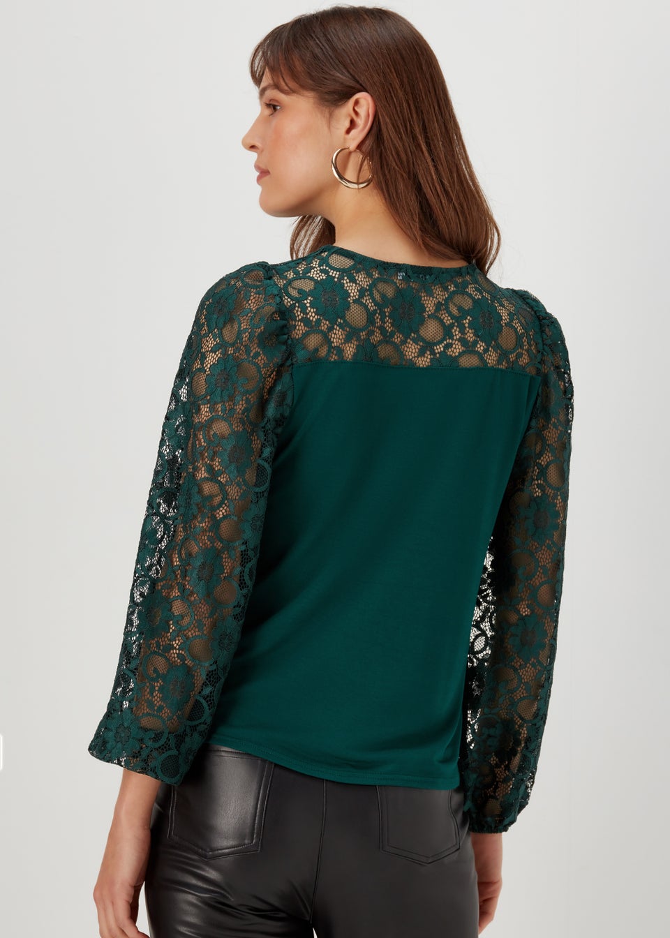 Green Lace Long Sleeve Top - Matalan