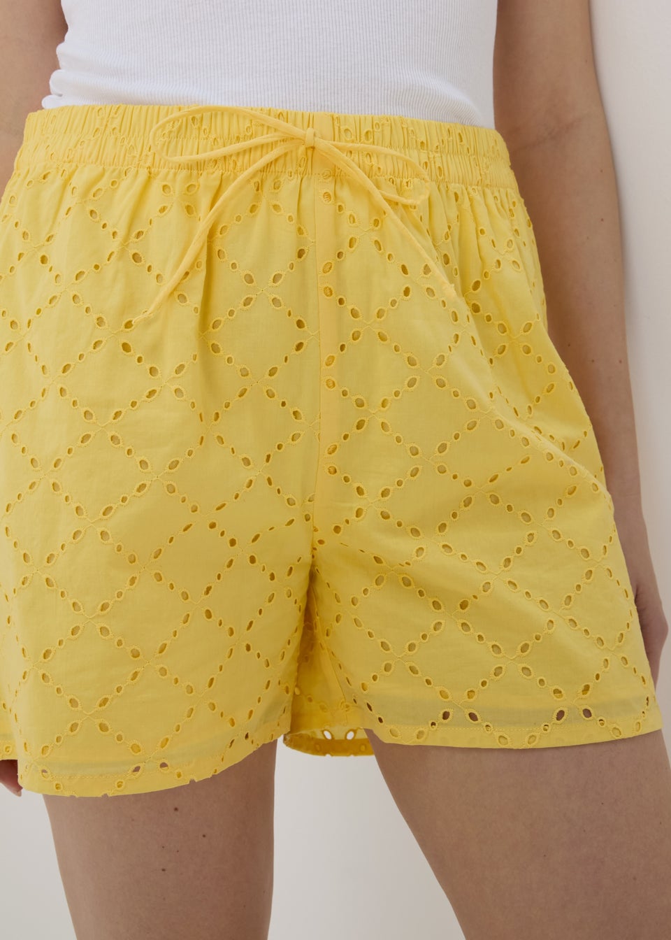 Yellow Schiffli Shorts