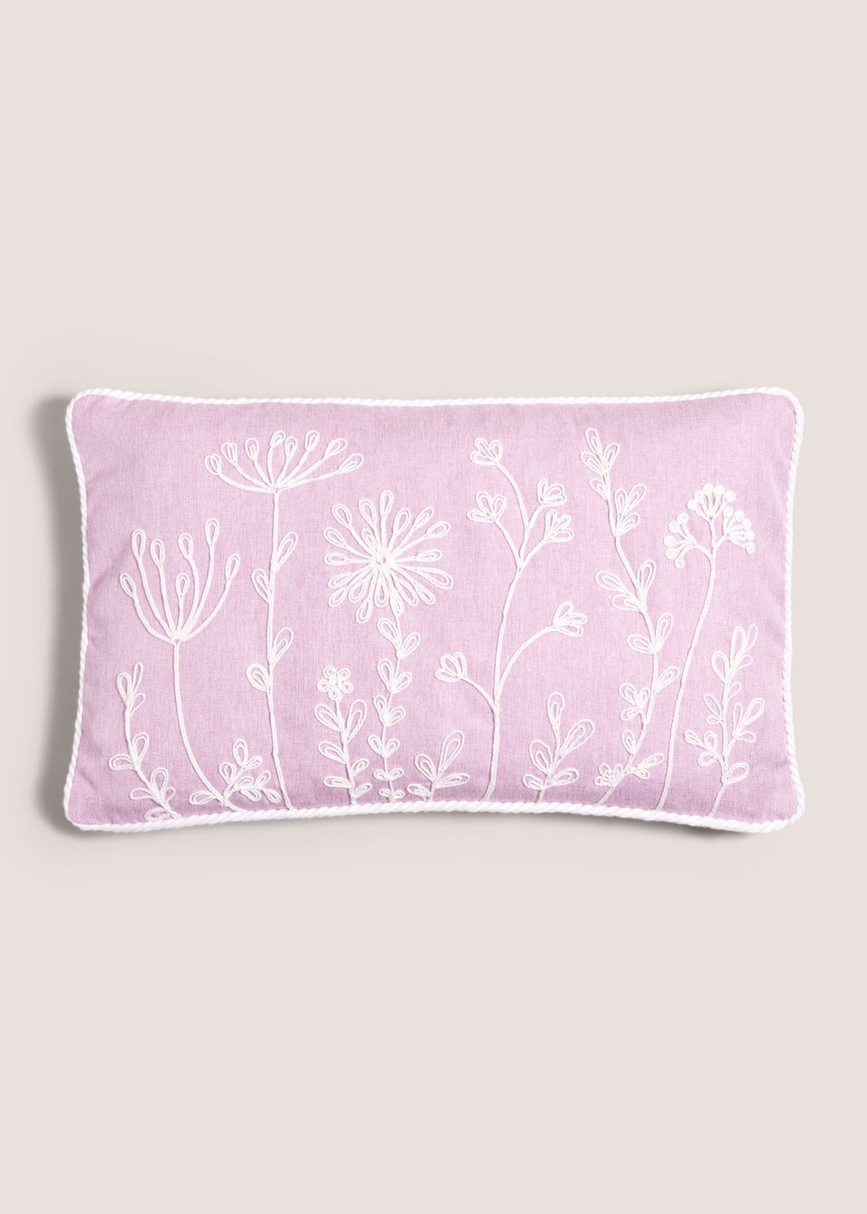 Lilac Floral Embroidered Cushion (30cm x 50cm)