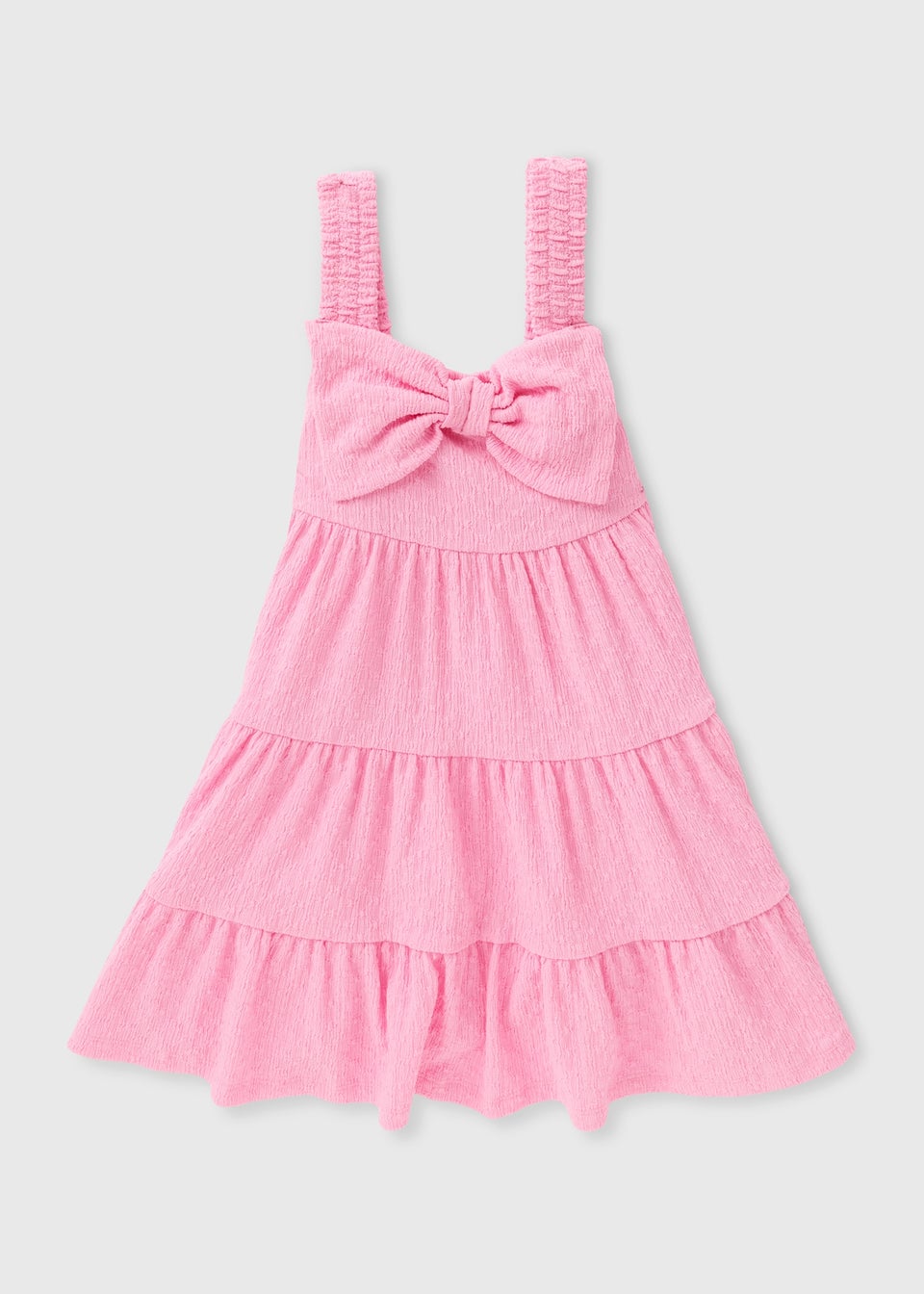 Girls Pink Bow Detail Crinkle Tiered Dress (1-7yrs)