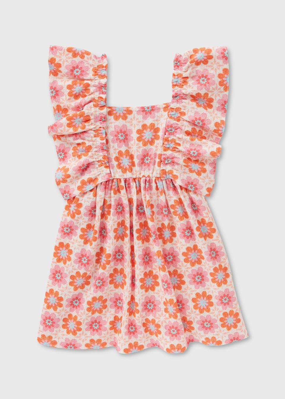 Girls Coral Floral Crochet Crinkle Dress (1-7yrs)