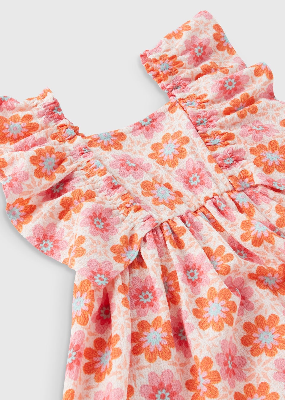 Girls Coral Floral Crochet Crinkle Dress (1-7yrs)