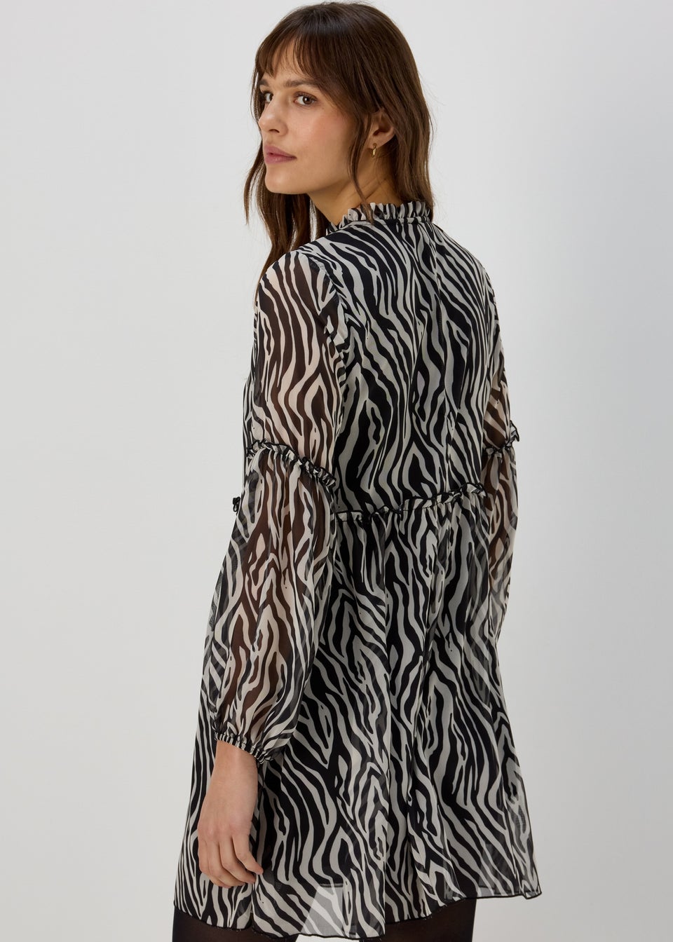 Monochrome Zebra Frill Tieneck Dress