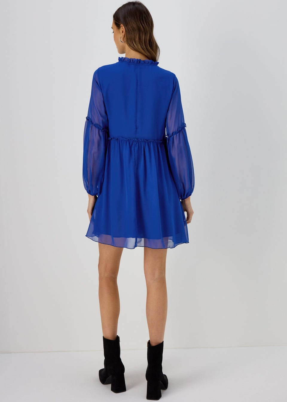 Blue Frill Tieneck Dress