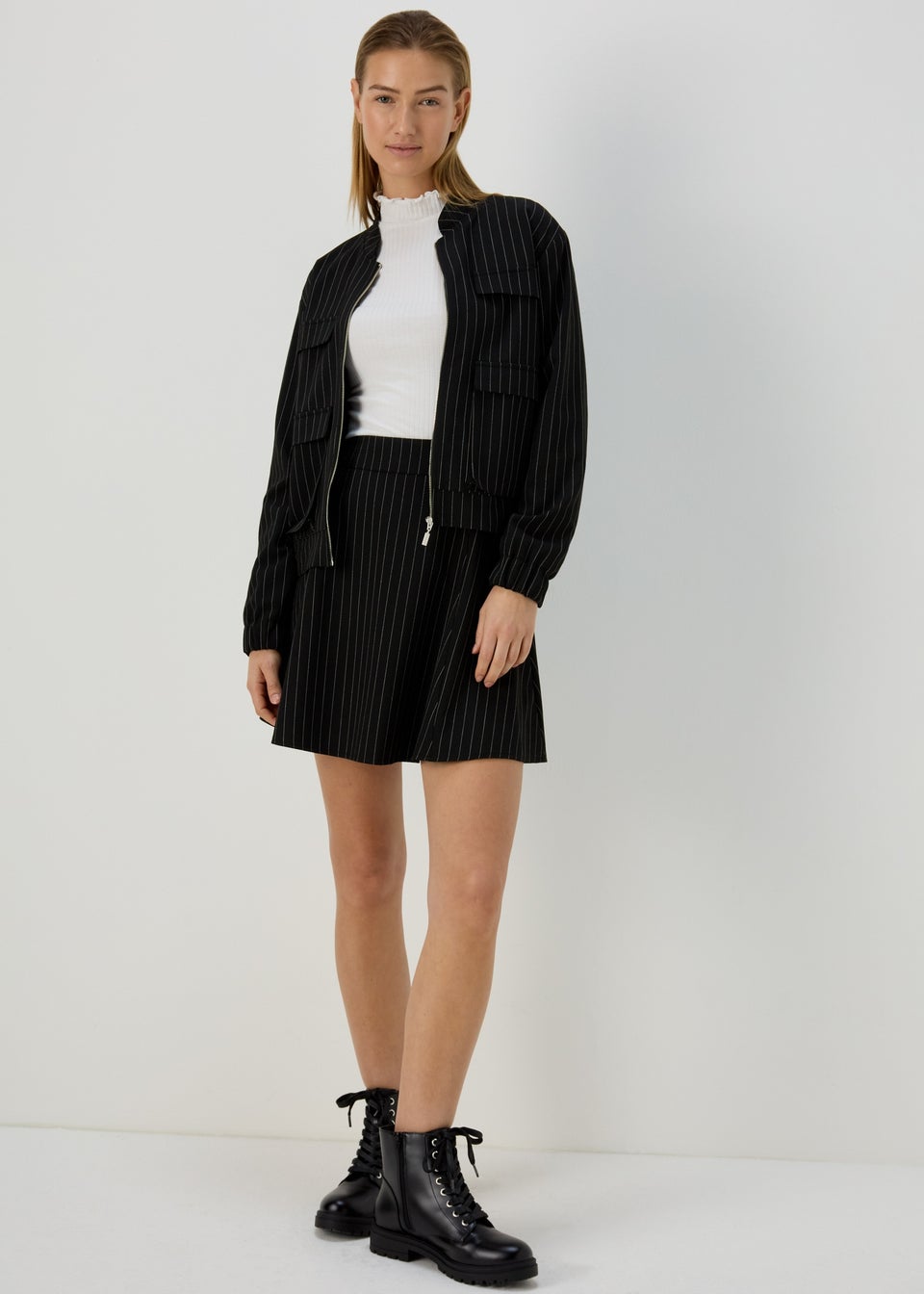 Black Pinstripe Mini Skirt