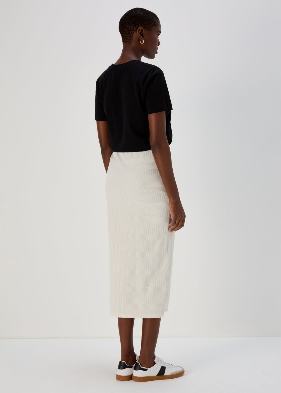 Ivory Textured Midi Skirt