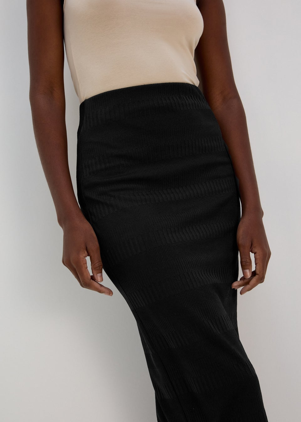 Black Textured Midi Skirt