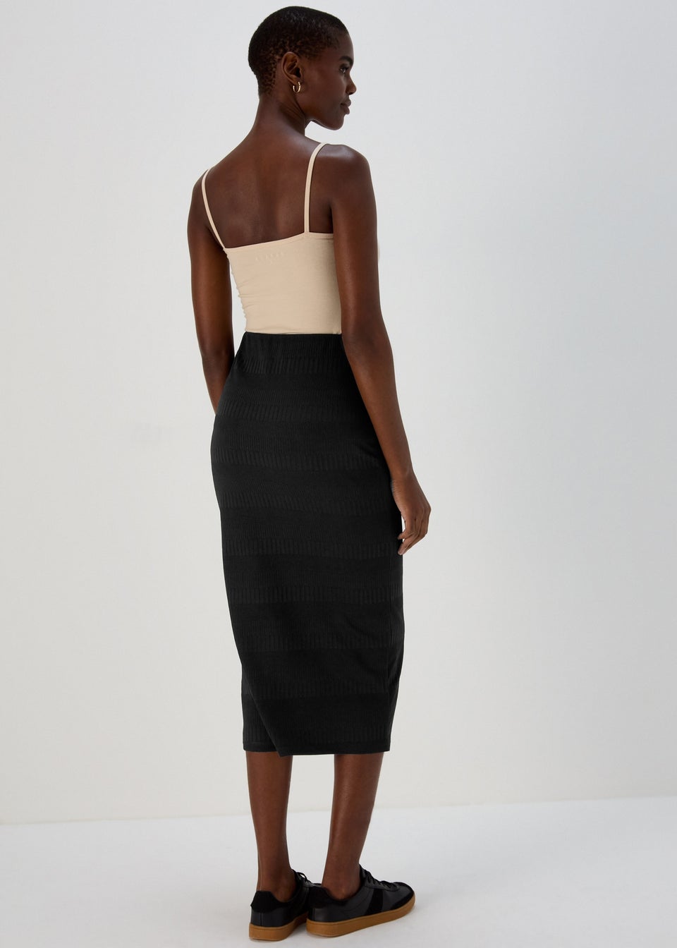 Black Textured Midi Skirt