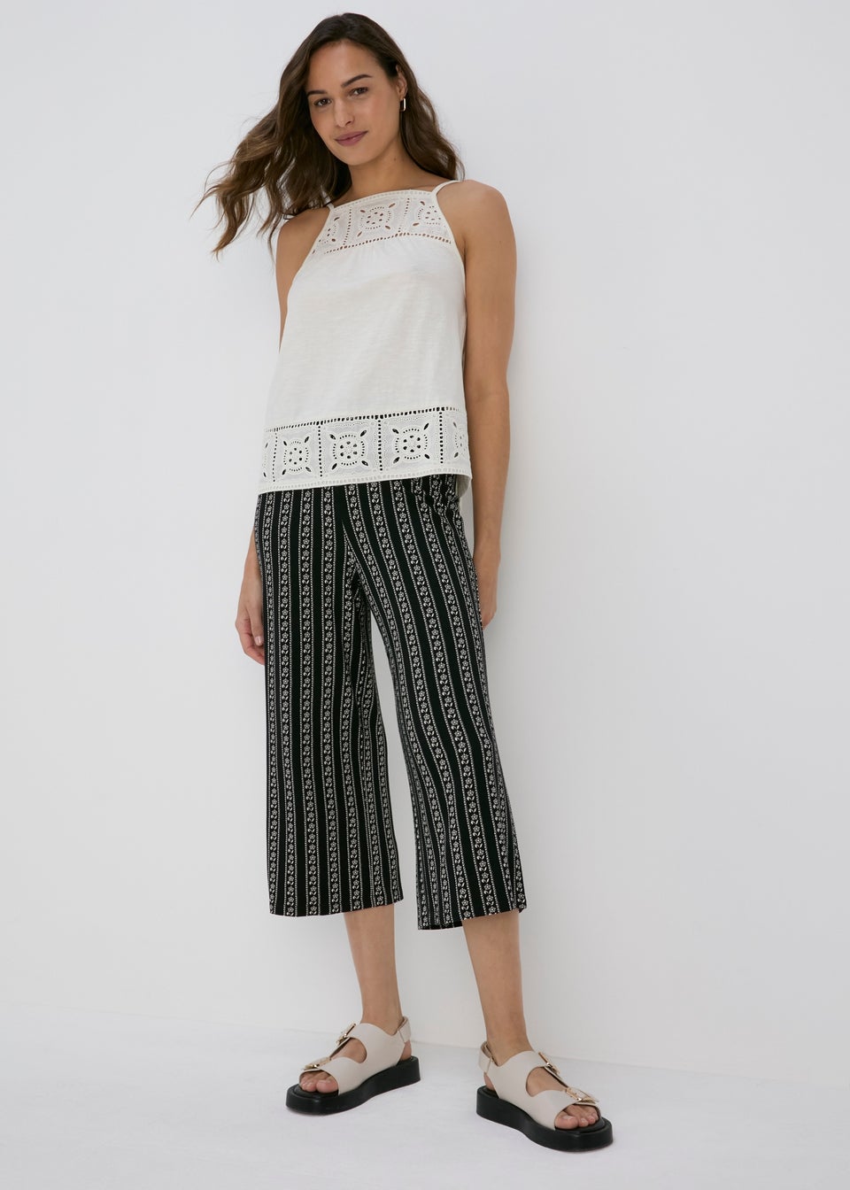 Black Mono Wide Leg Crop Trousers Matalan