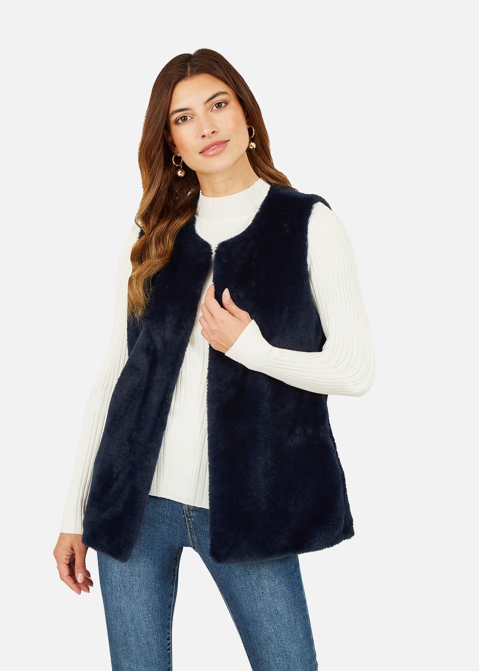 Yumi Faux Fur Gilet in Navy Matalan