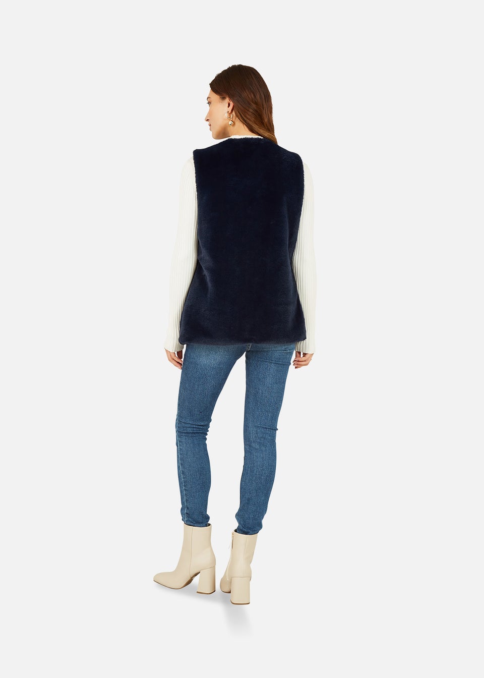 Yumi Faux Fur Gilet in Navy