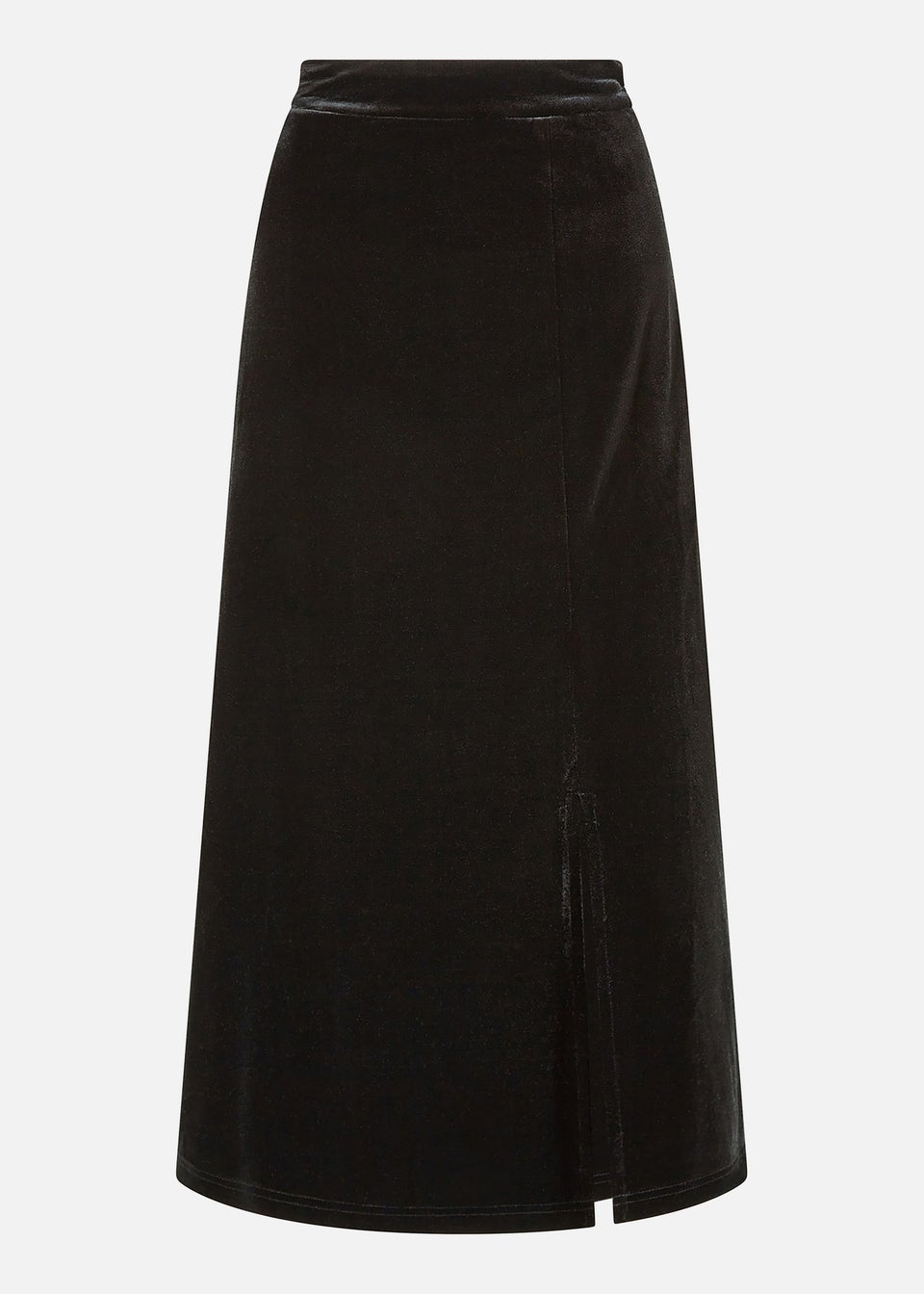 Yumi Black Velvet Skirt With Front Slit - Matalan