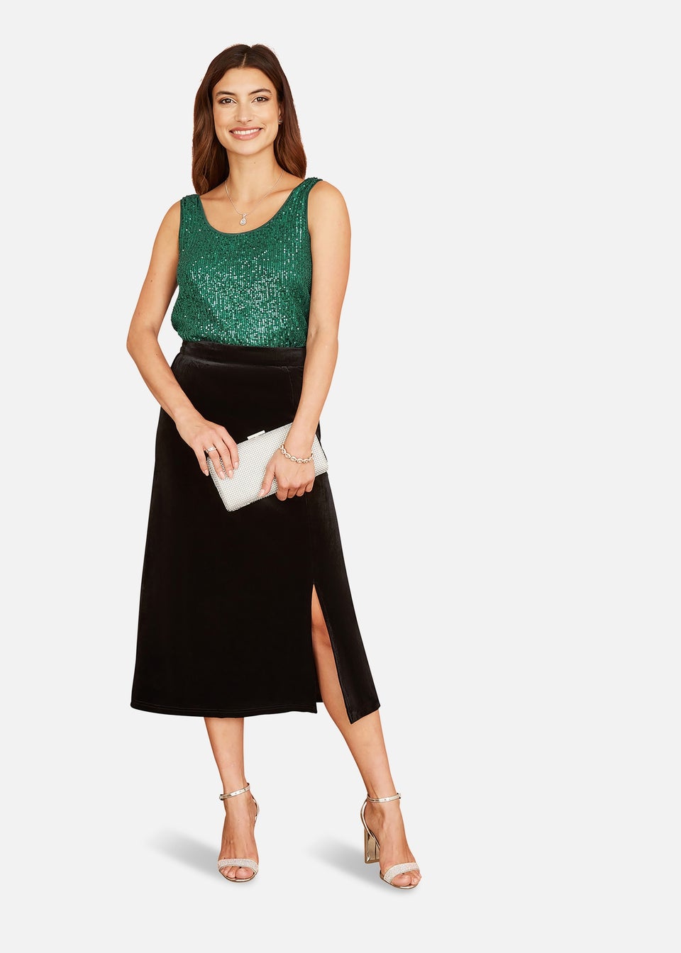Yumi Black Velvet Skirt With Front Slit