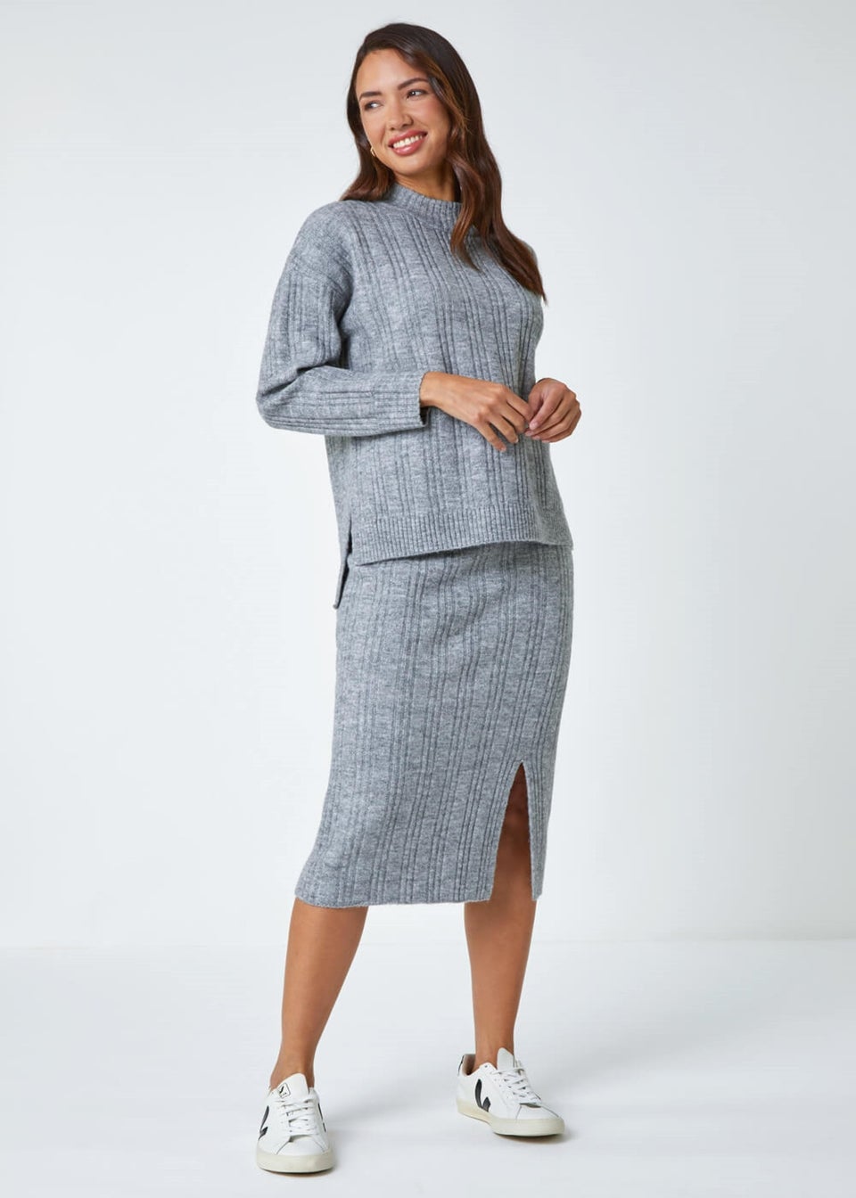 Roman Grey Turtle Neck Rib Knit Jumper